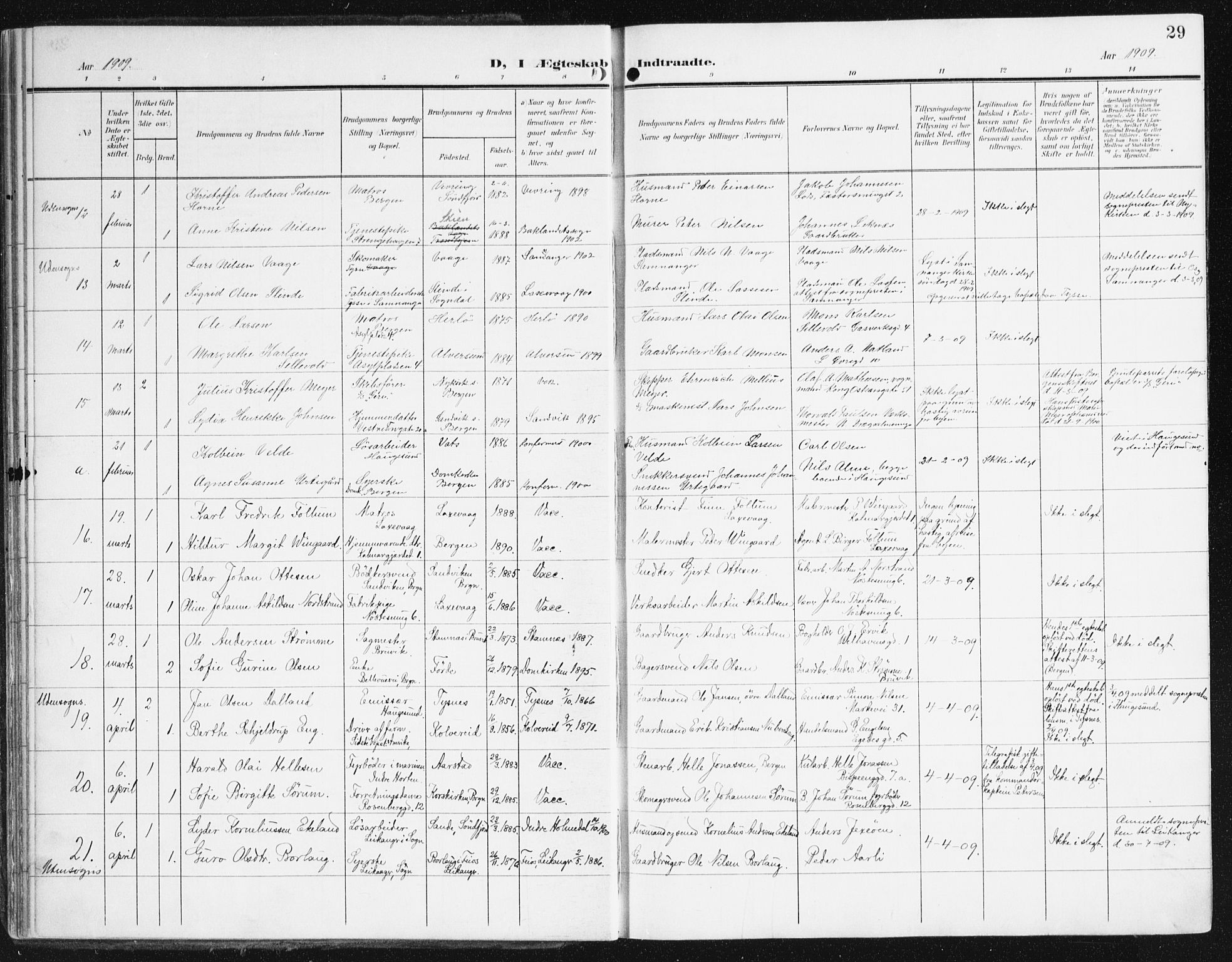 Domkirken sokneprestembete, SAB/A-74801/H/Haa/L0038: Parish register (official) no. D 5, 1906-1921, p. 29