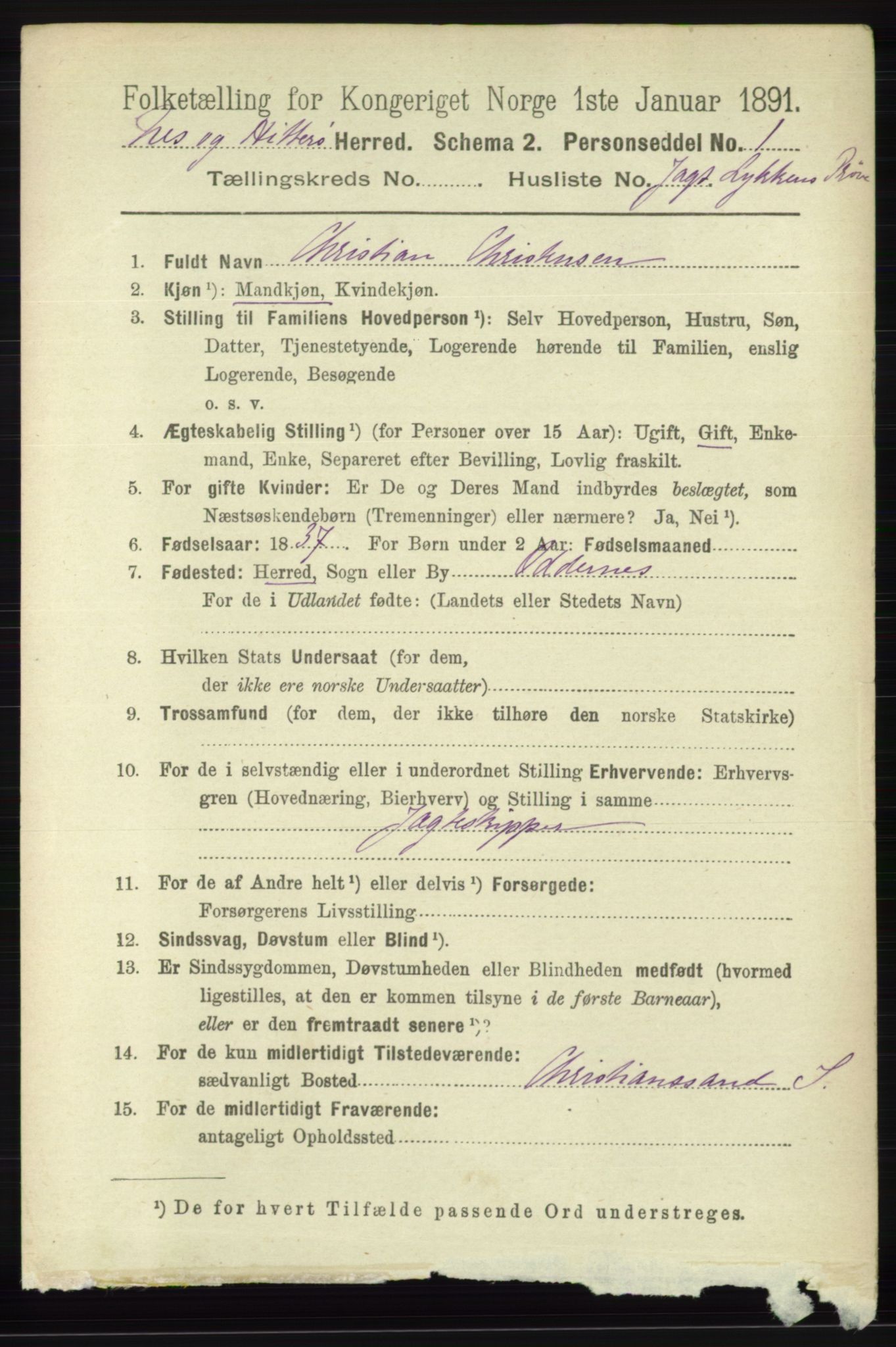 RA, 1891 census for 1043 Hidra og Nes, 1891, p. 4730