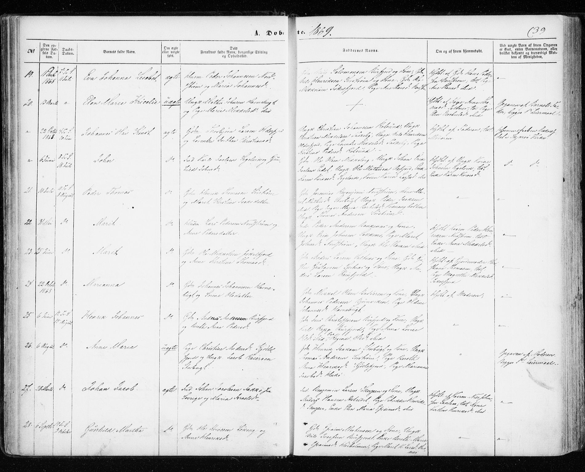 Skjervøy sokneprestkontor, SATØ/S-1300/H/Ha/Haa/L0011kirke: Parish register (official) no. 11, 1861-1877, p. 39