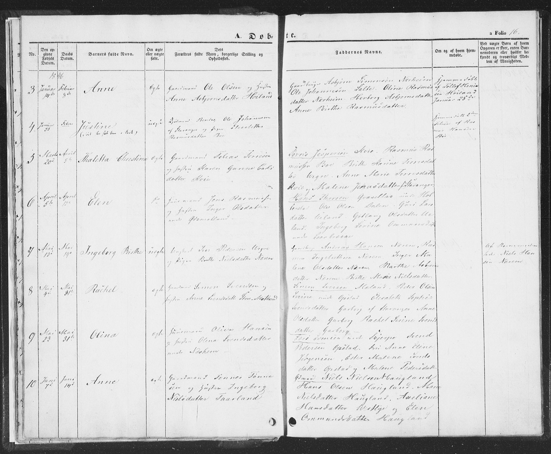 Hå sokneprestkontor, AV/SAST-A-101801/001/30BA/L0006: Parish register (official) no. A 5, 1842-1853, p. 16