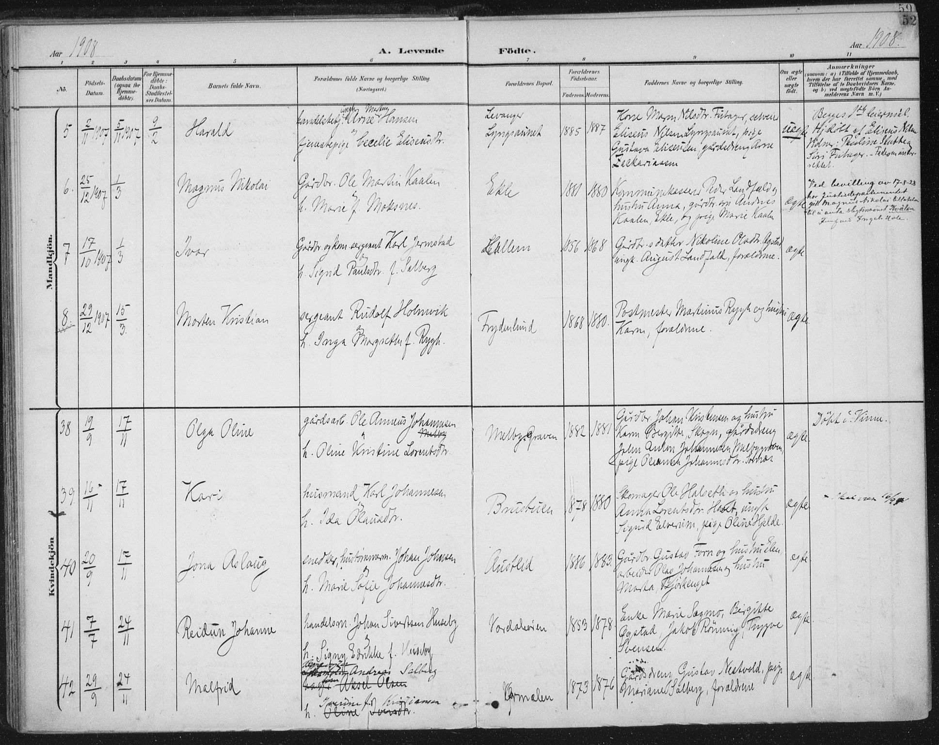 Ministerialprotokoller, klokkerbøker og fødselsregistre - Nord-Trøndelag, SAT/A-1458/723/L0246: Parish register (official) no. 723A15, 1900-1917, p. 52