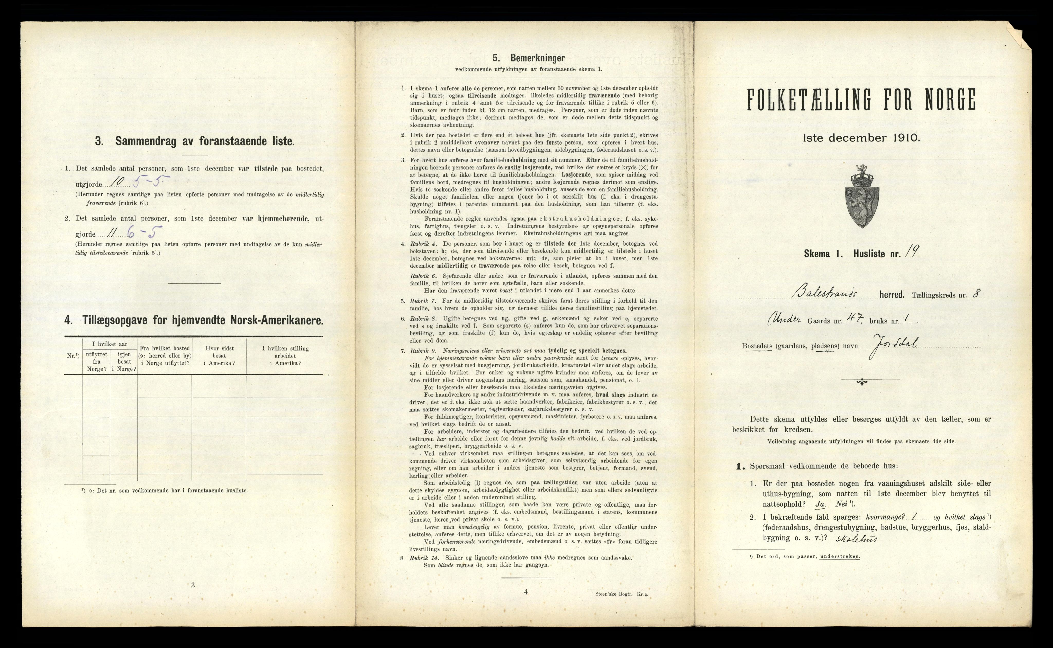 RA, 1910 census for Balestrand, 1910, p. 538