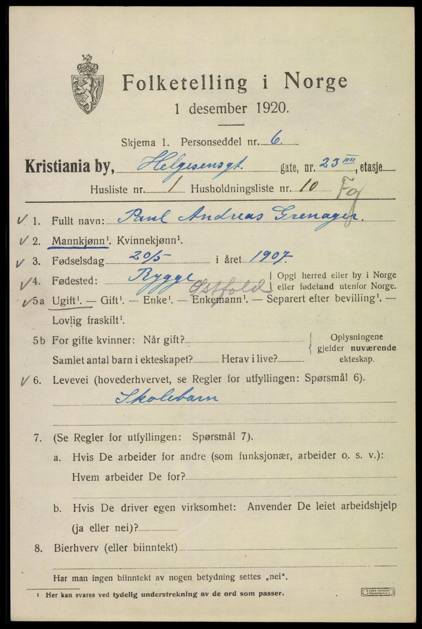 SAO, 1920 census for Kristiania, 1920, p. 284311