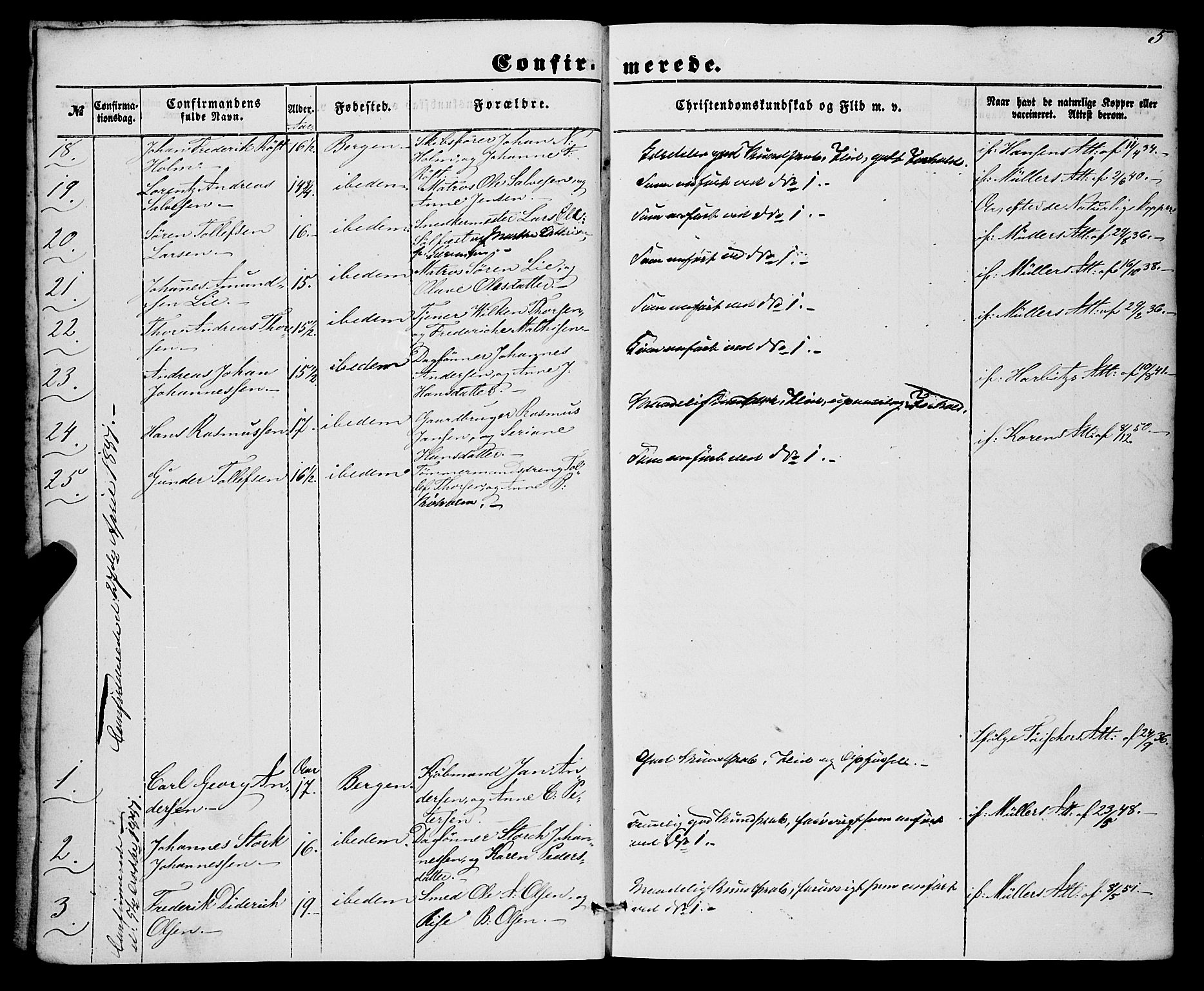 Nykirken Sokneprestembete, SAB/A-77101/H/Haa/L0023: Parish register (official) no. C 2, 1851-1863, p. 5