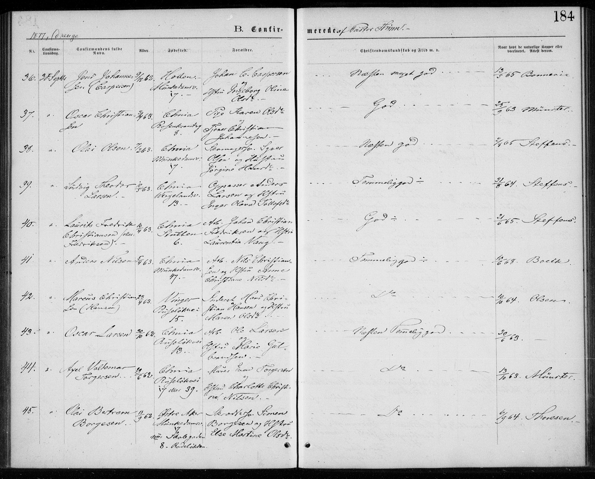Trefoldighet prestekontor Kirkebøker, AV/SAO-A-10882/F/Fb/L0002: Parish register (official) no. II 2, 1871-1880, p. 184