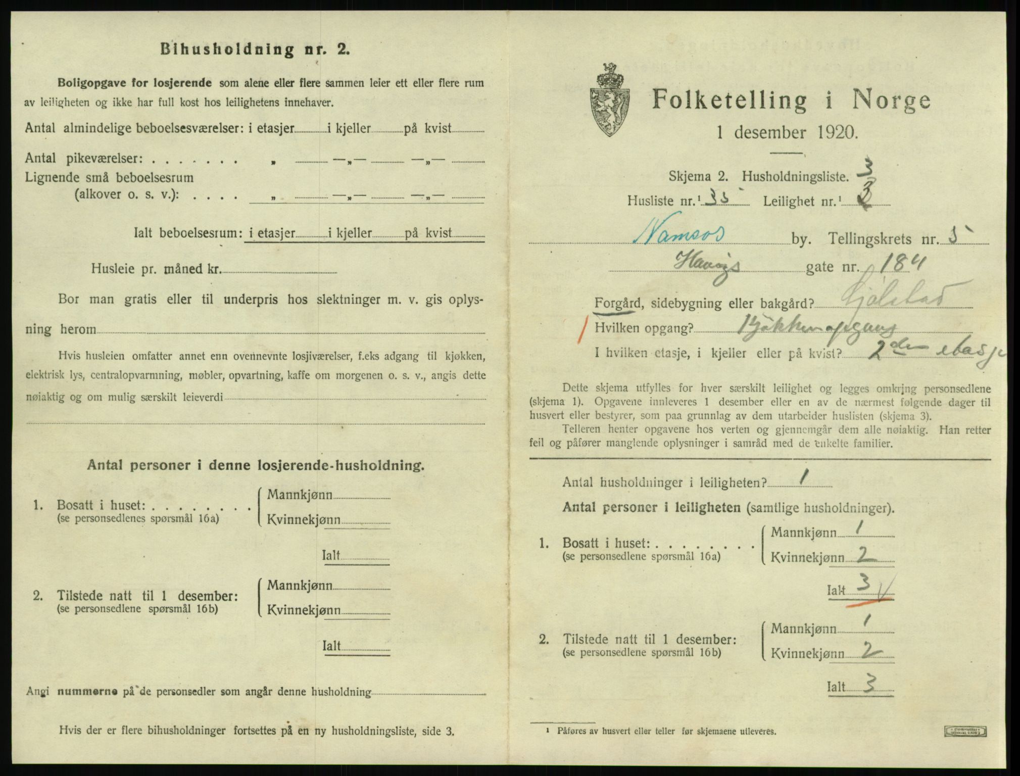 SAT, 1920 census for Namsos, 1920, p. 1743