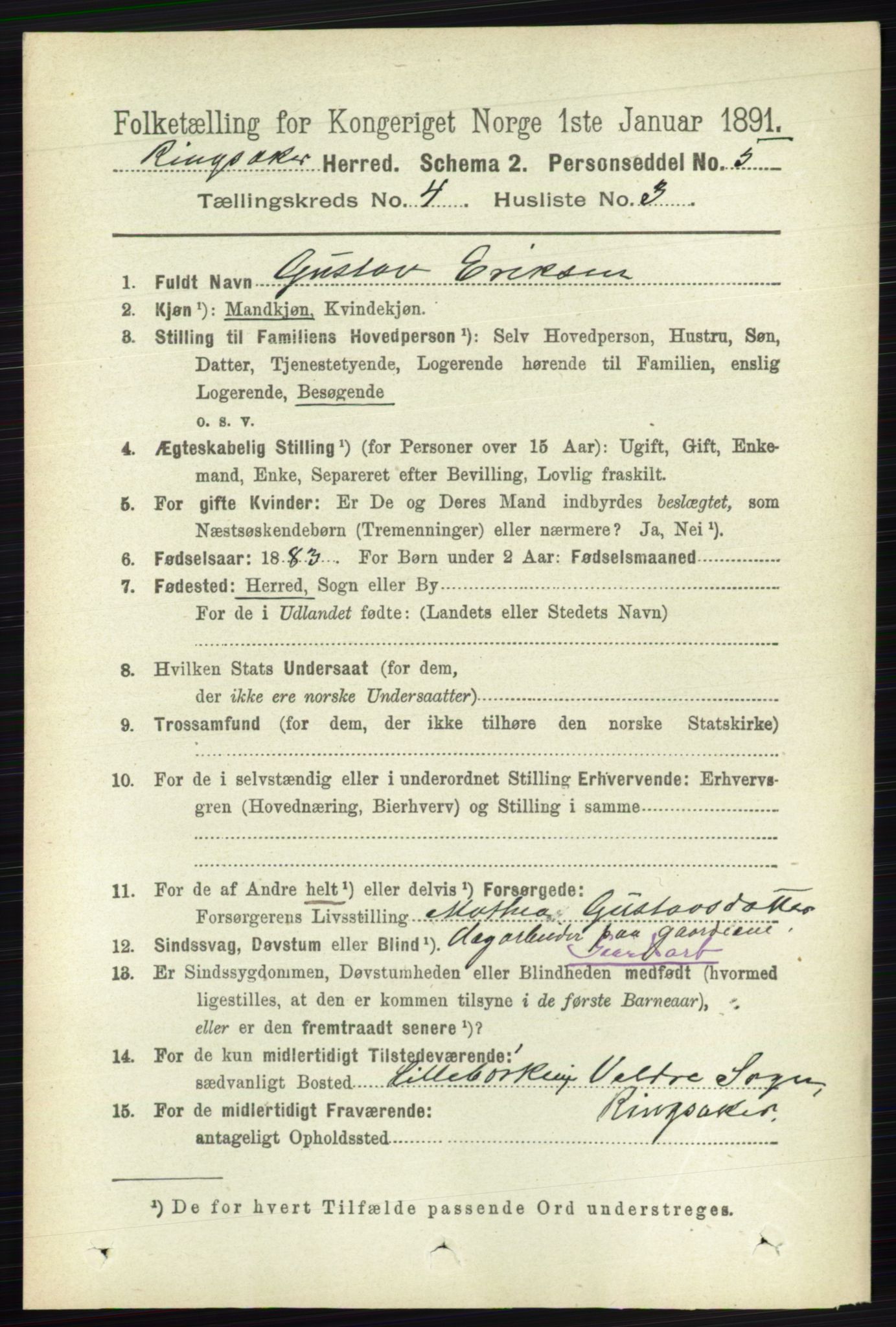 RA, 1891 census for 0412 Ringsaker, 1891, p. 1790