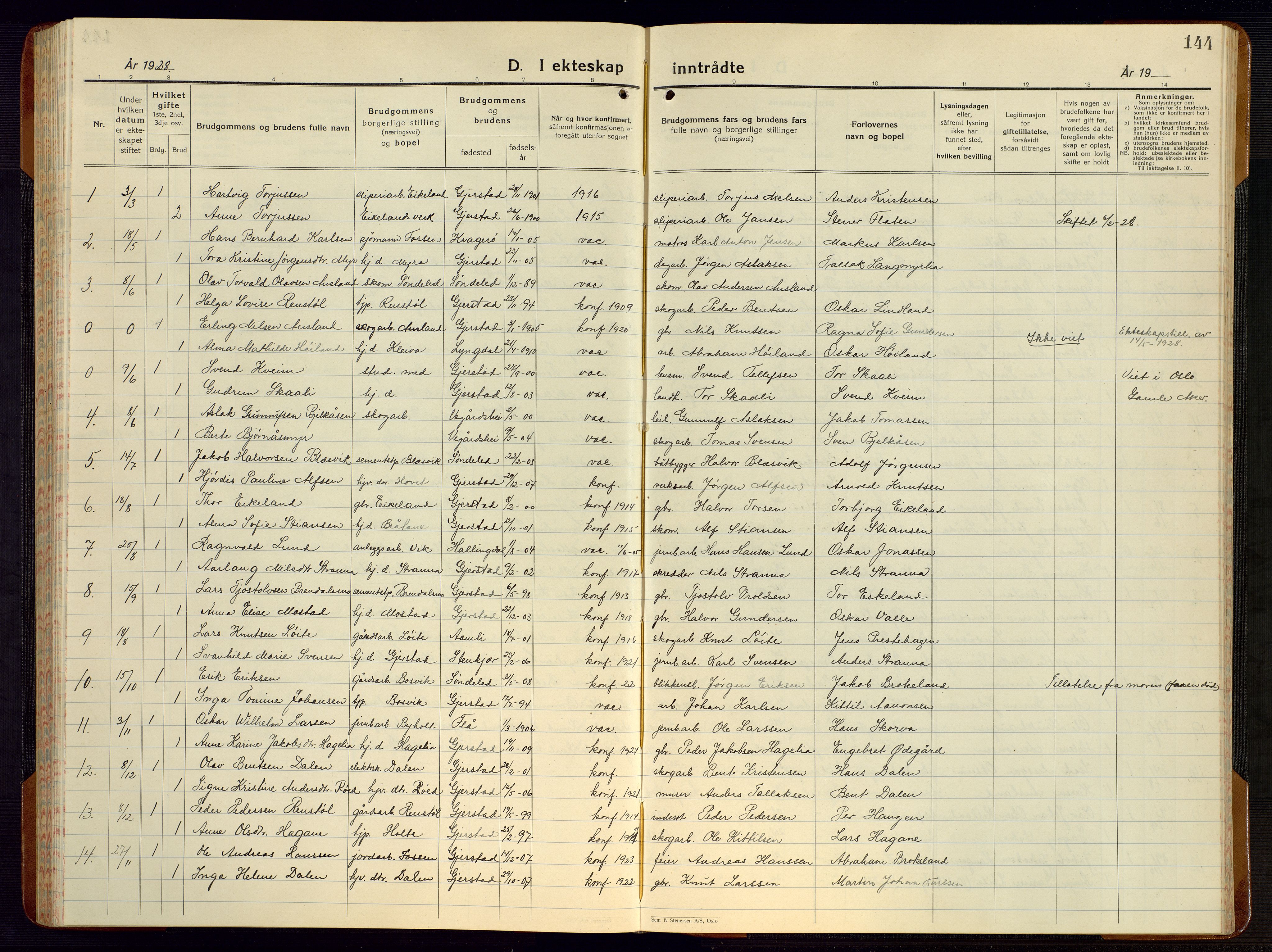 Gjerstad sokneprestkontor, SAK/1111-0014/F/Fb/Fba/L0009: Parish register (copy) no. B 9, 1925-1946, p. 144