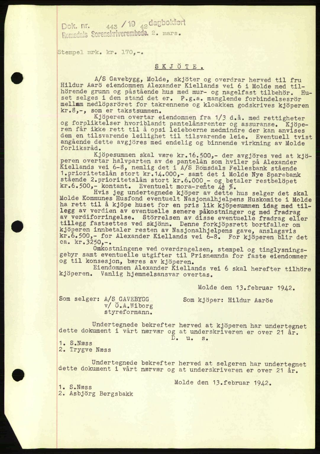 Romsdal sorenskriveri, AV/SAT-A-4149/1/2/2C: Mortgage book no. A11, 1941-1942, Diary no: : 443/1942