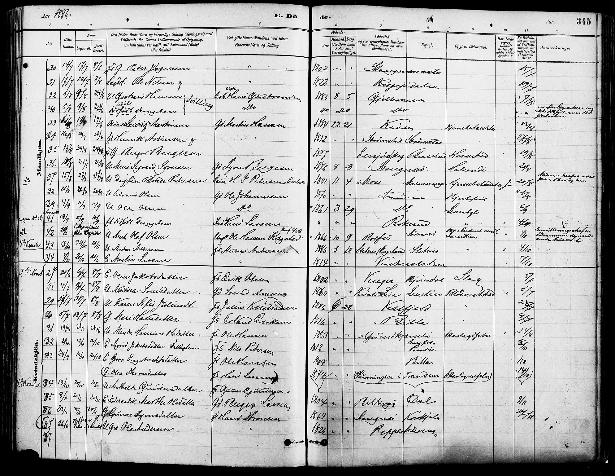 Eidskog prestekontor, AV/SAH-PREST-026/H/Ha/Haa/L0003: Parish register (official) no. 3, 1879-1892, p. 345