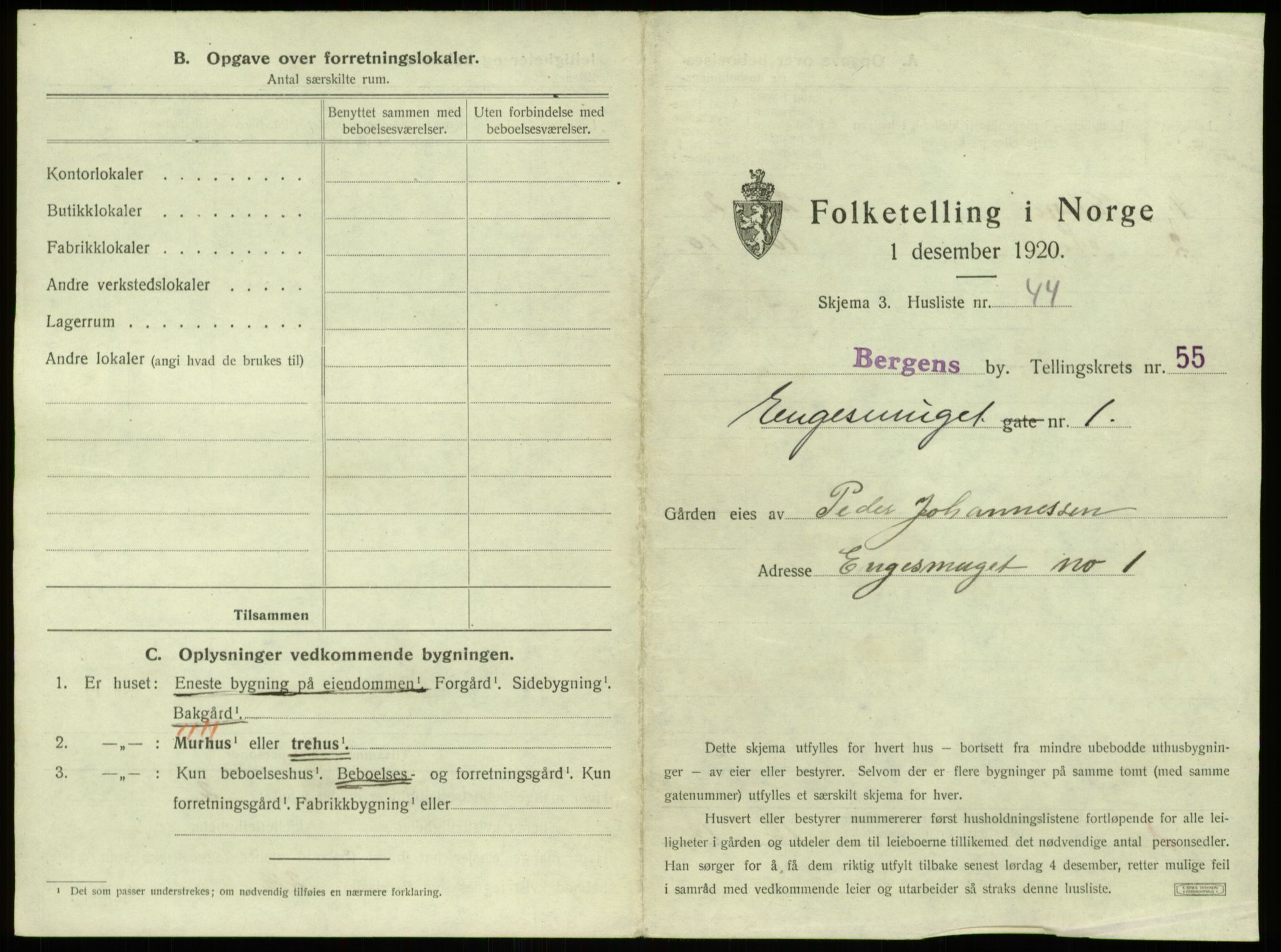 SAB, 1920 census for Bergen, 1920, p. 5169