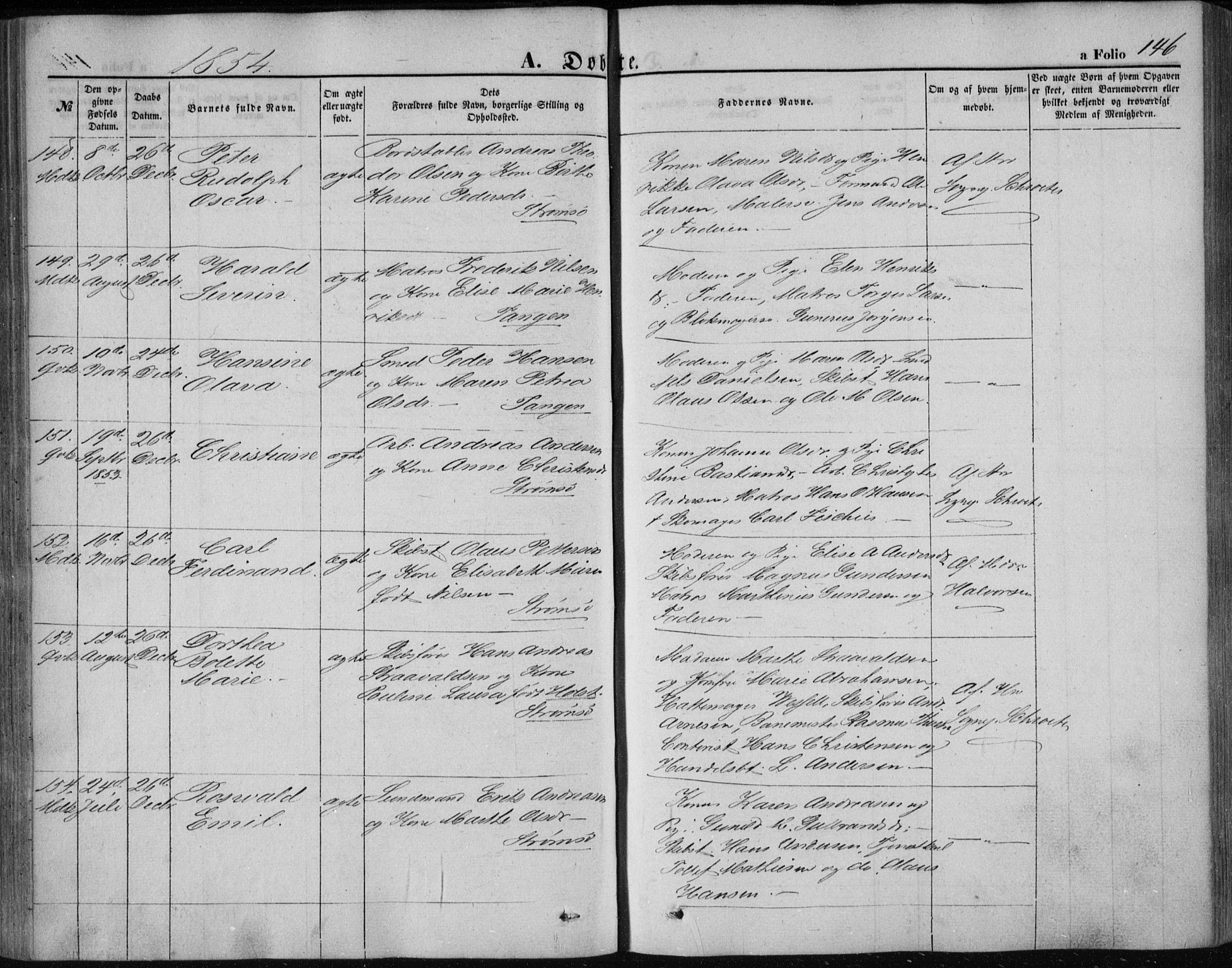 Strømsø kirkebøker, AV/SAKO-A-246/F/Fa/L0014: Parish register (official) no. I 14, 1848-1858, p. 146