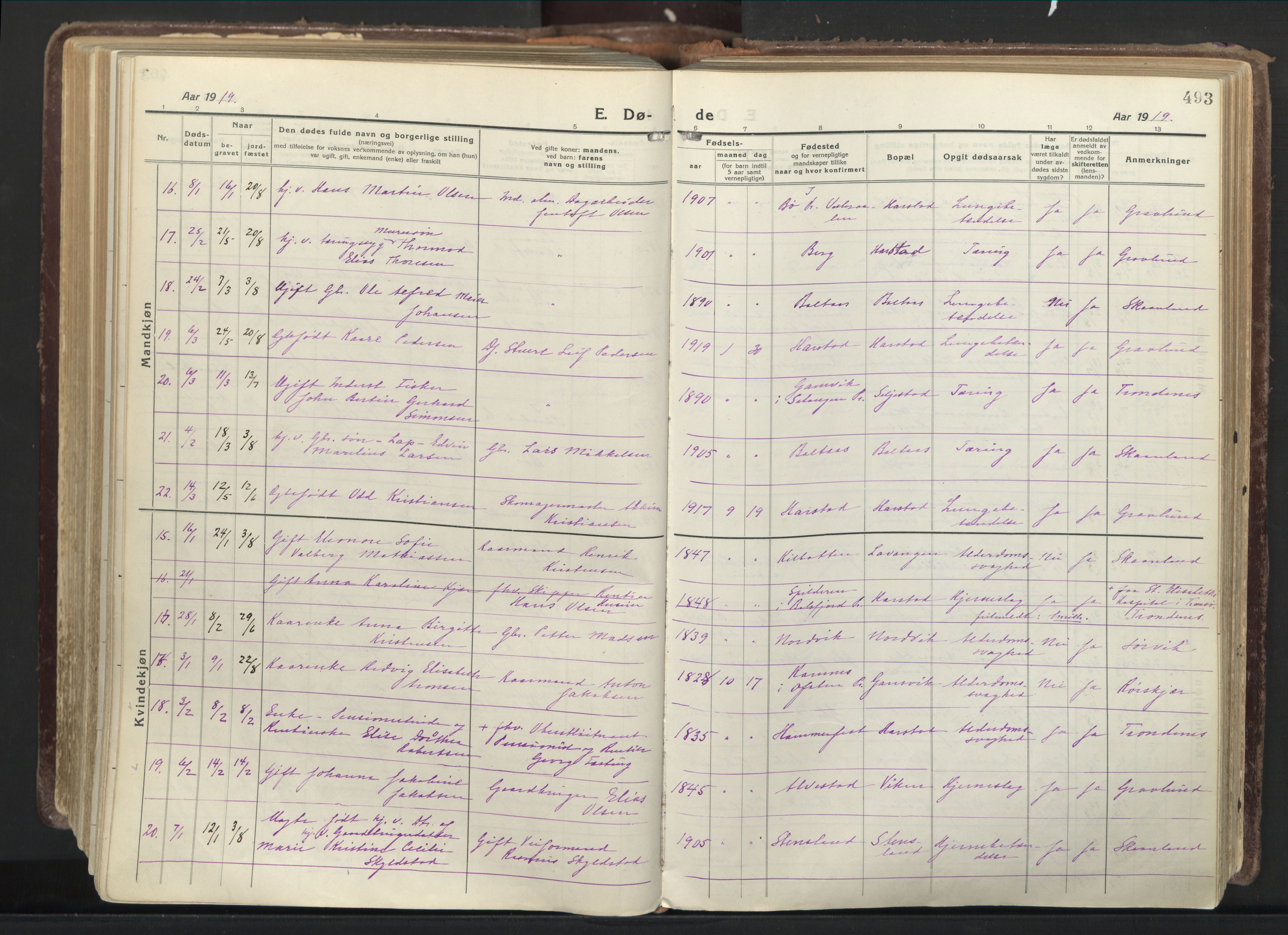 Trondenes sokneprestkontor, AV/SATØ-S-1319/H/Ha/L0019kirke: Parish register (official) no. 19, 1919-1928, p. 493