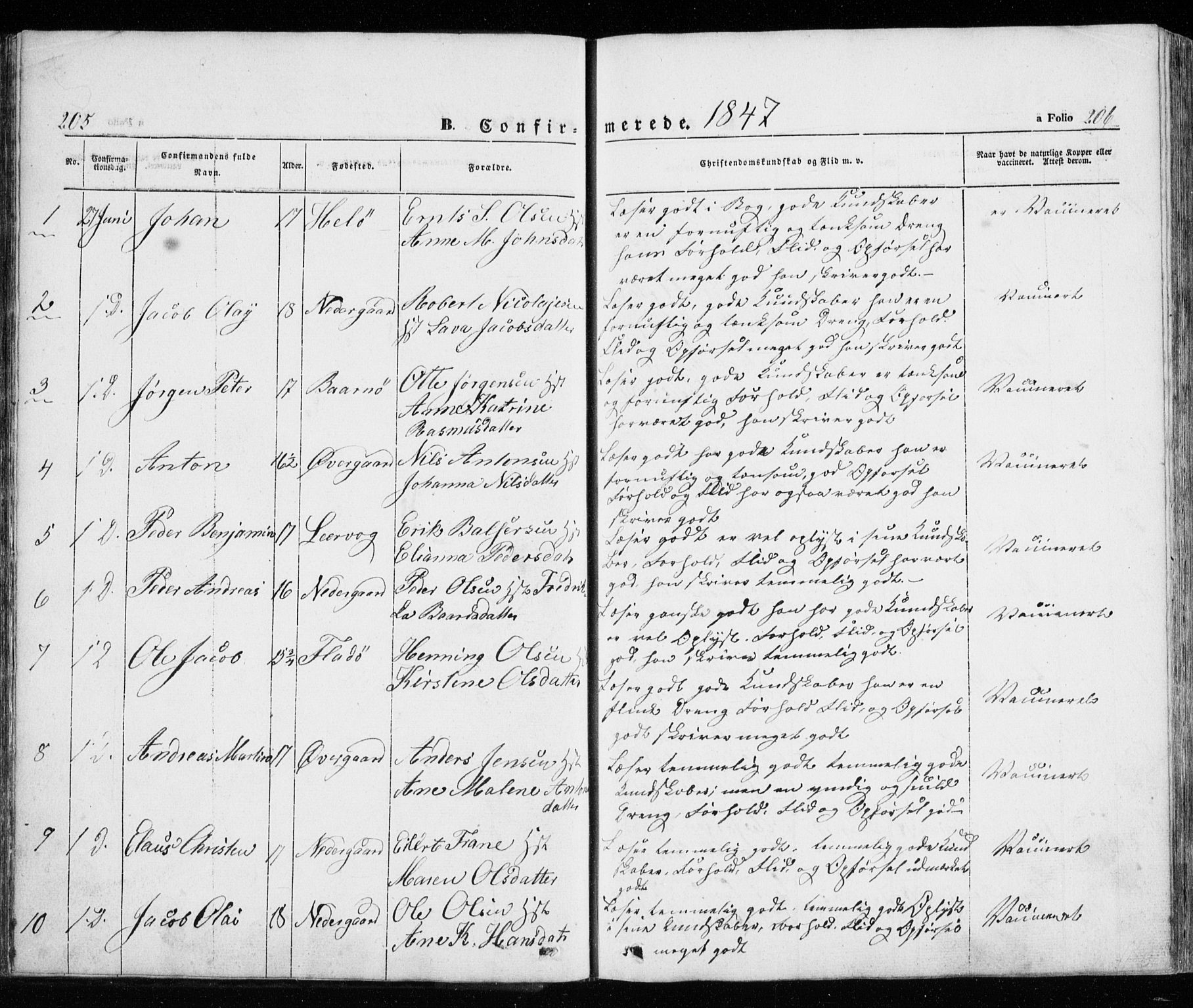 Trondenes sokneprestkontor, SATØ/S-1319/H/Ha/L0010kirke: Parish register (official) no. 10, 1840-1865, p. 205-206