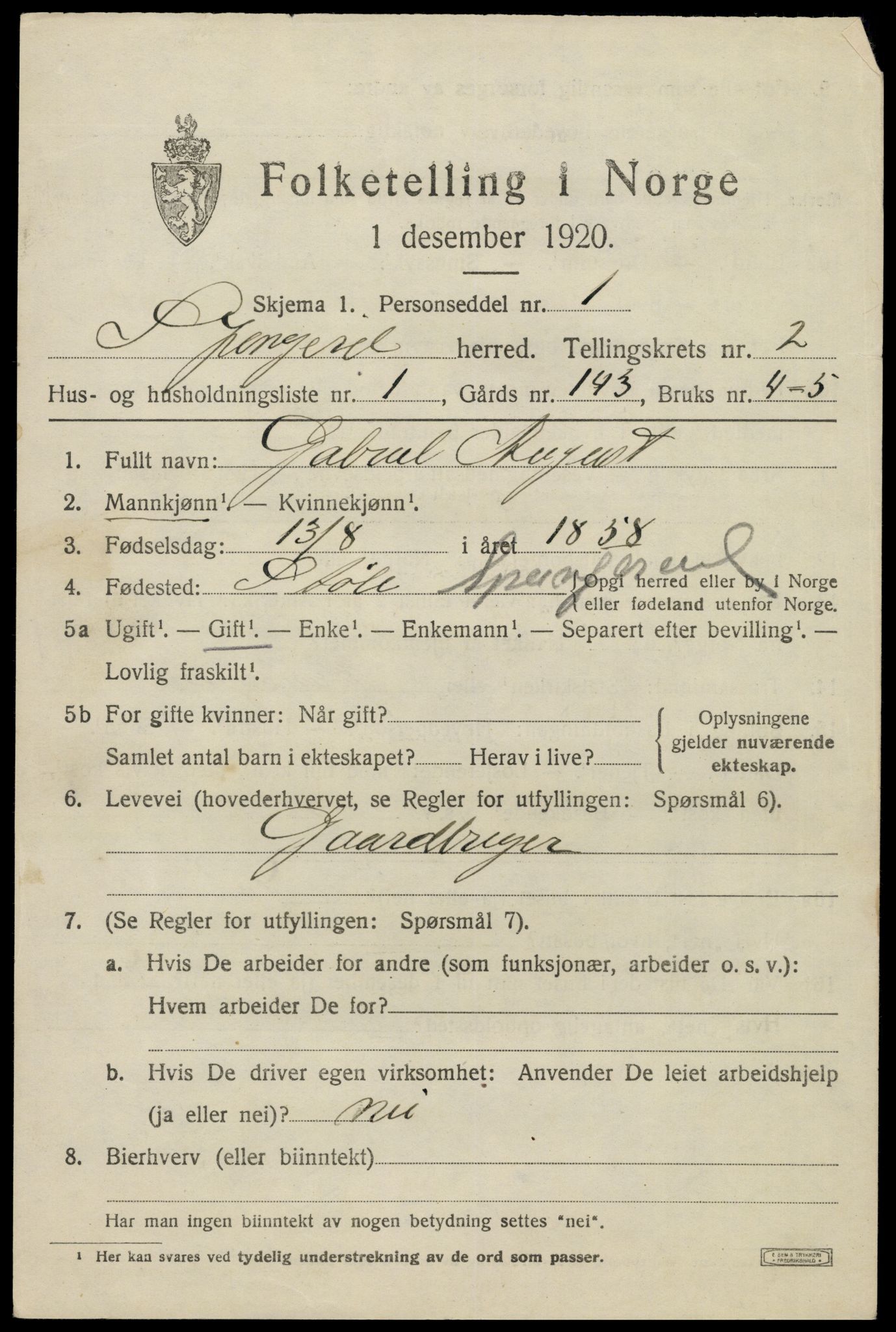 SAK, 1920 census for Spangereid, 1920, p. 1061