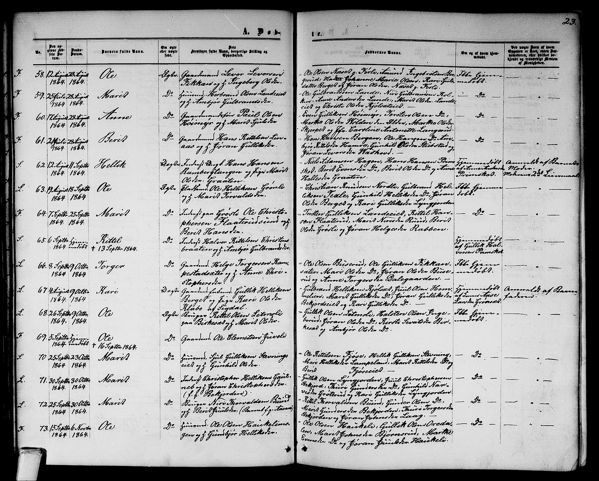 Flesberg kirkebøker, AV/SAKO-A-18/G/Ga/L0003: Parish register (copy) no. I 3, 1861-1889, p. 23