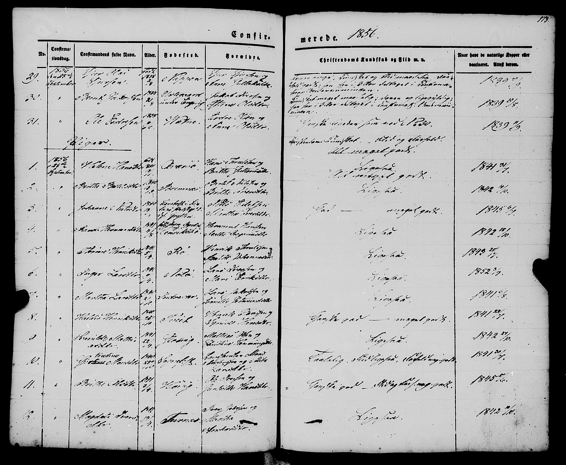 Gulen sokneprestembete, AV/SAB-A-80201/H/Haa/Haaa/L0021: Parish register (official) no. A 21, 1848-1858, p. 173