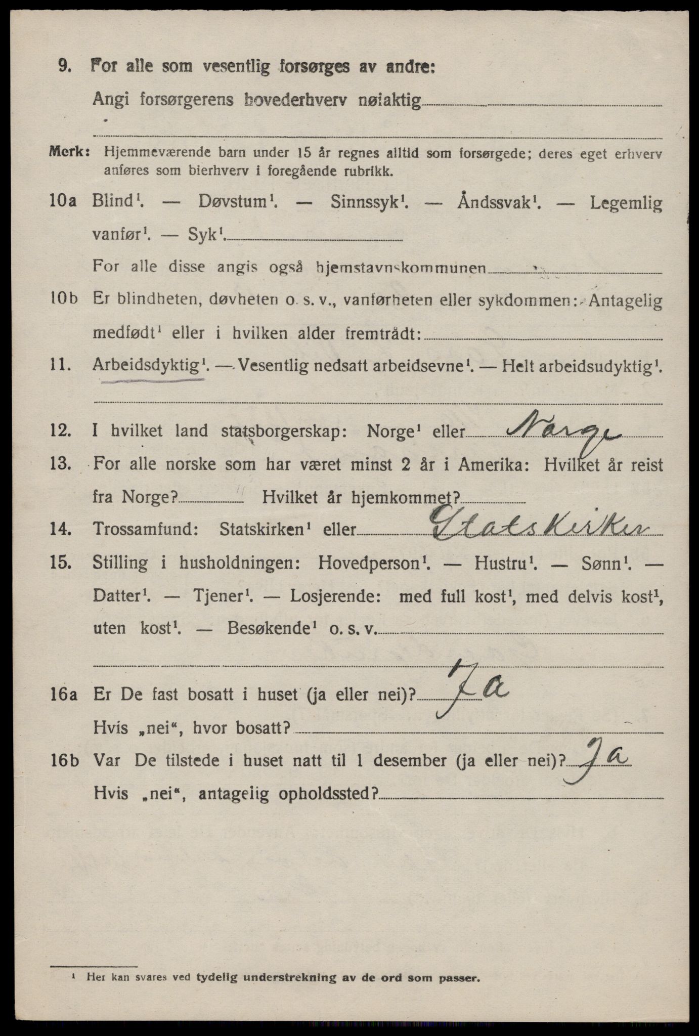 SAST, 1920 census for Nedstrand, 1920, p. 1186