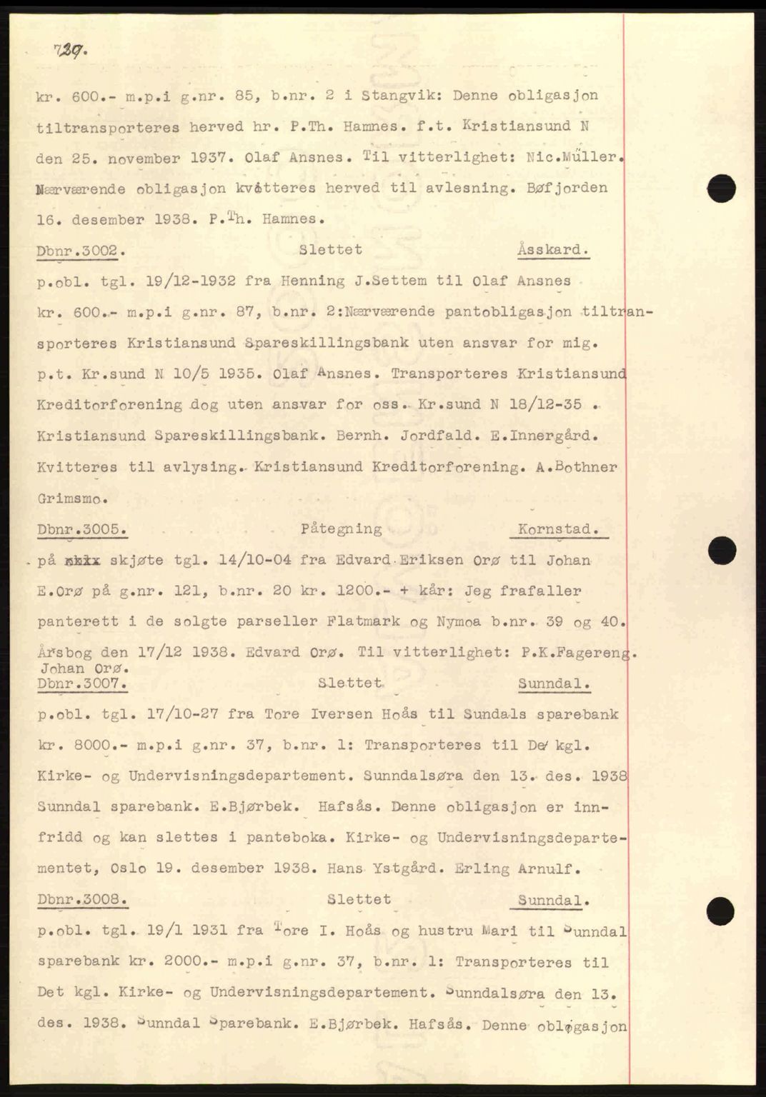 Nordmøre sorenskriveri, AV/SAT-A-4132/1/2/2Ca: Mortgage book no. C80, 1936-1939, Diary no: : 3002/1938