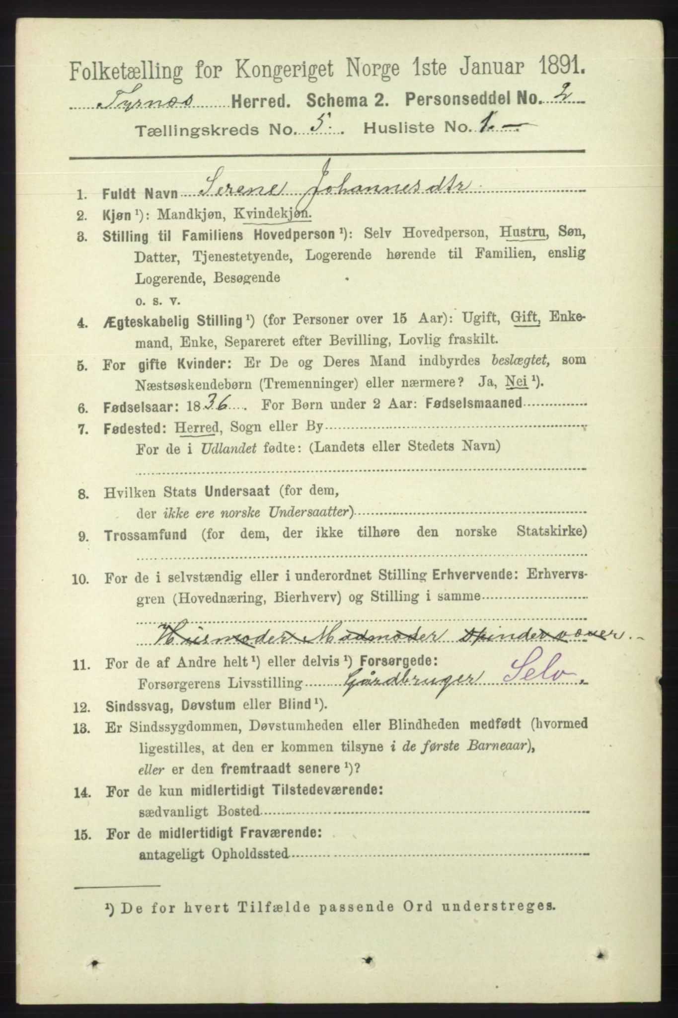 RA, 1891 census for 1223 Tysnes, 1891, p. 1903