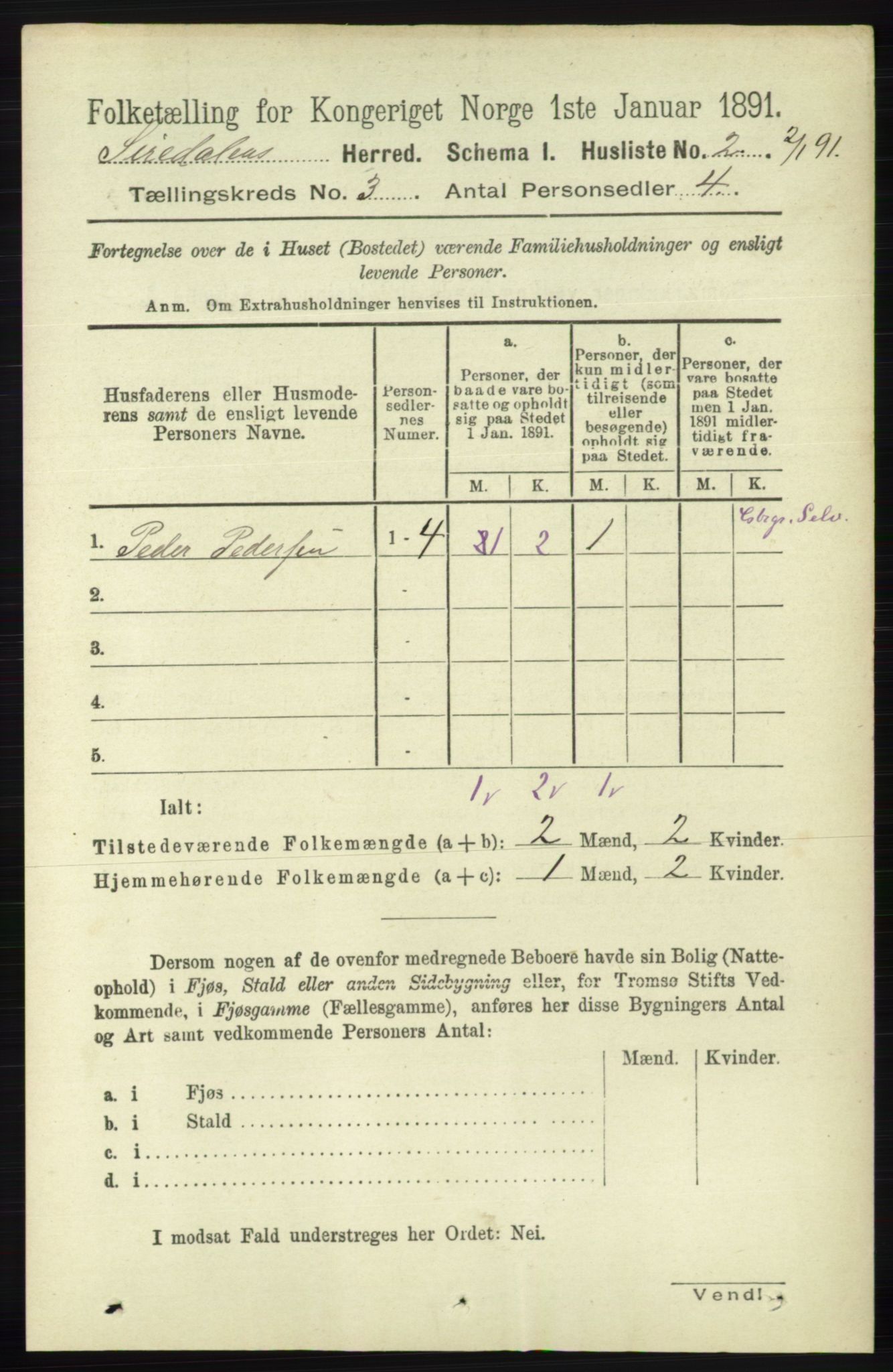 RA, 1891 census for 1046 Sirdal, 1891, p. 622