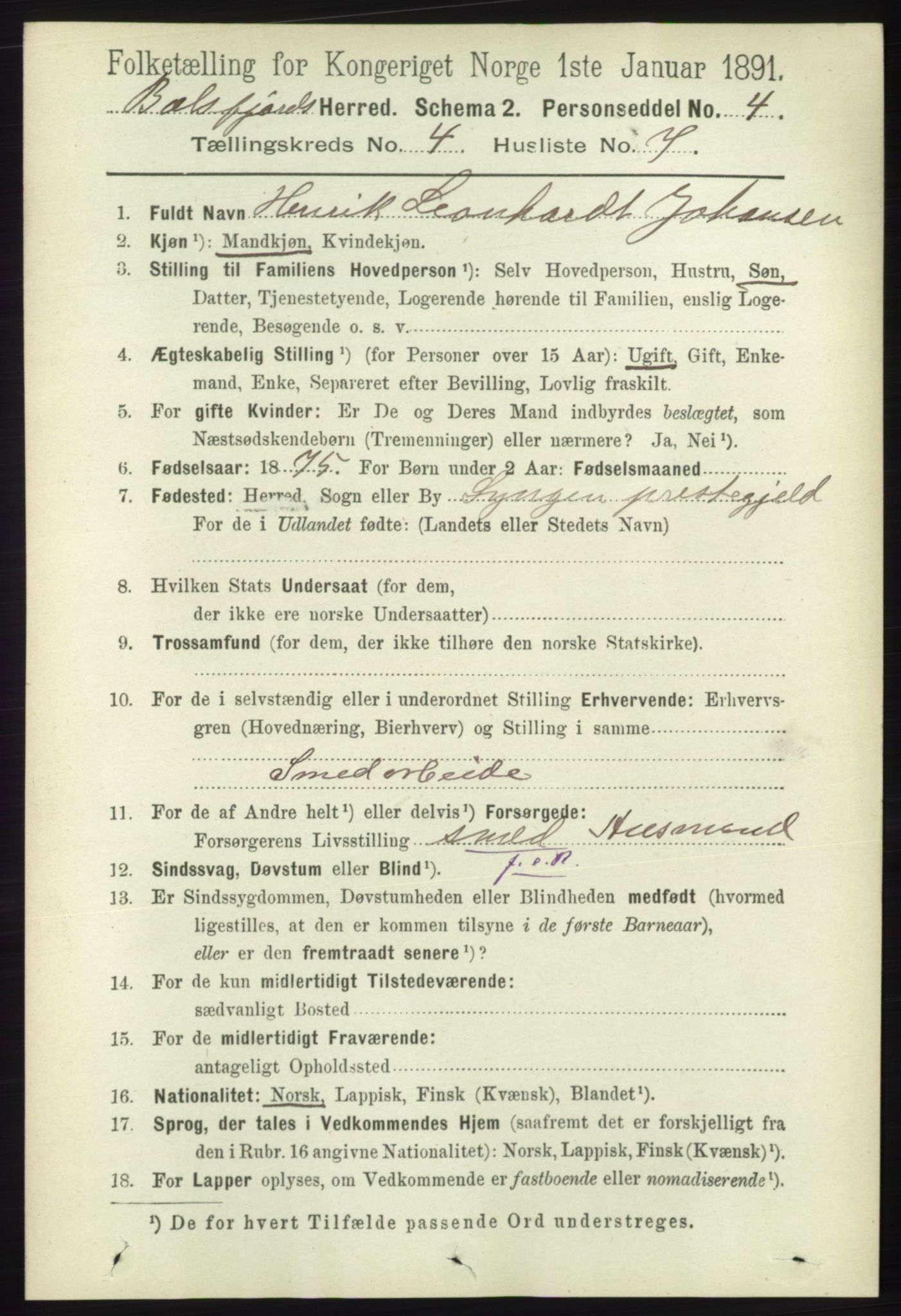 RA, 1891 census for 1933 Balsfjord, 1891, p. 1170