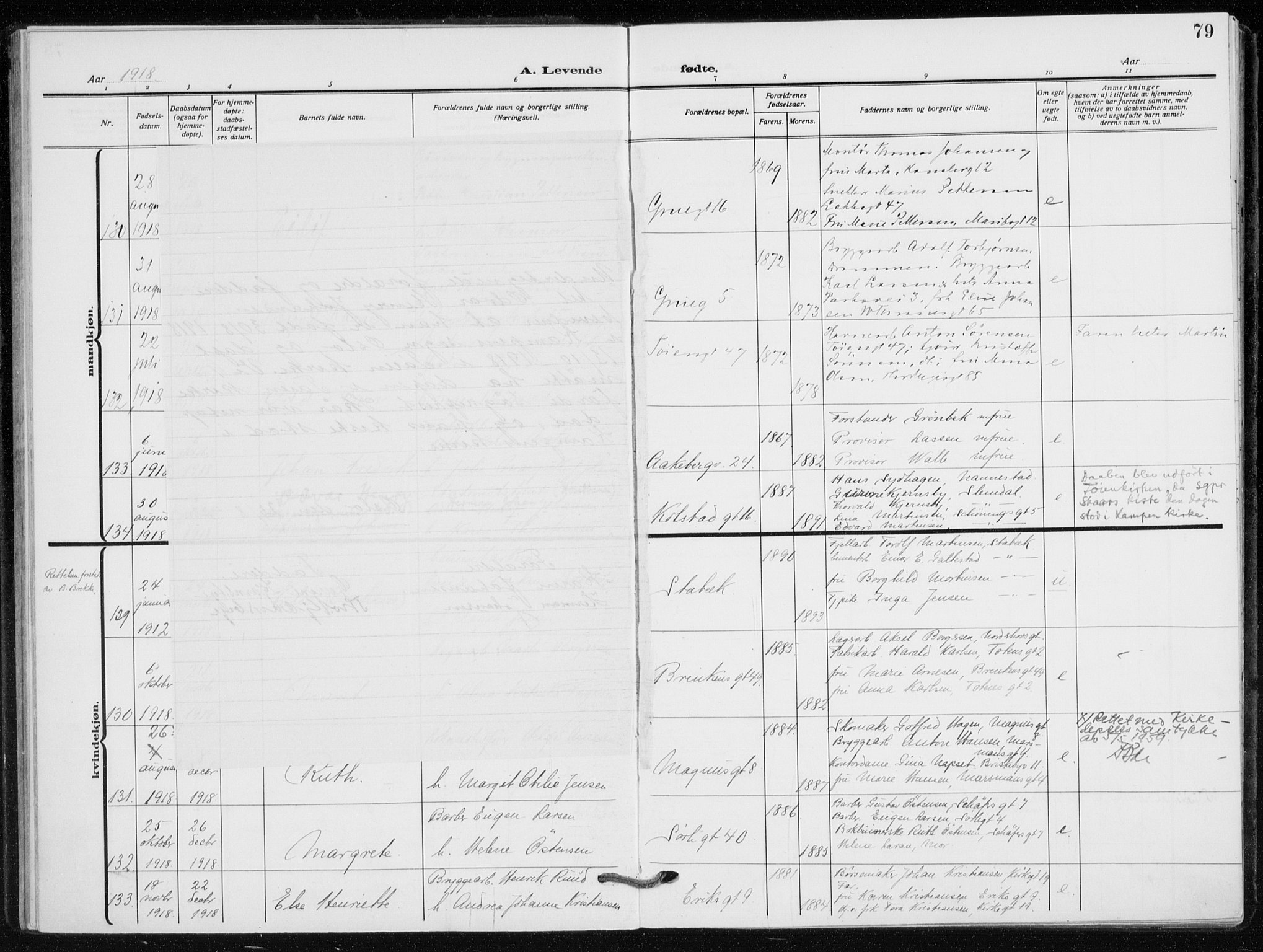 Kampen prestekontor Kirkebøker, AV/SAO-A-10853/F/Fa/L0012: Parish register (official) no. I 12, 1916-1921, p. 79