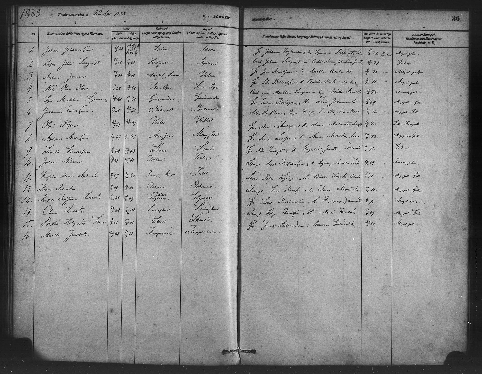 Alversund Sokneprestembete, SAB/A-73901/H/Ha/Haa/Haad/L0001: Parish register (official) no. D 1, 1880-1898, p. 36