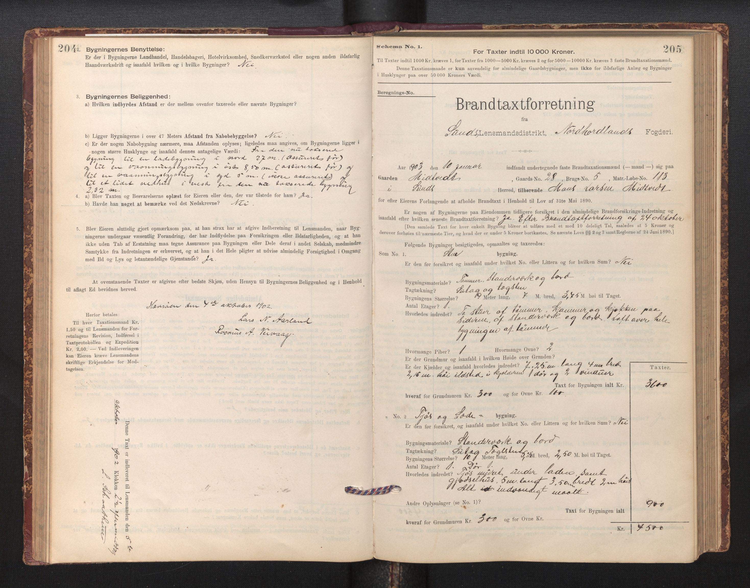 Lensmannen i Sund og Austevoll, AV/SAB-A-35201/0012/L0003: Branntakstprotokoll, skjematakst, 1894-1917, p. 204-205