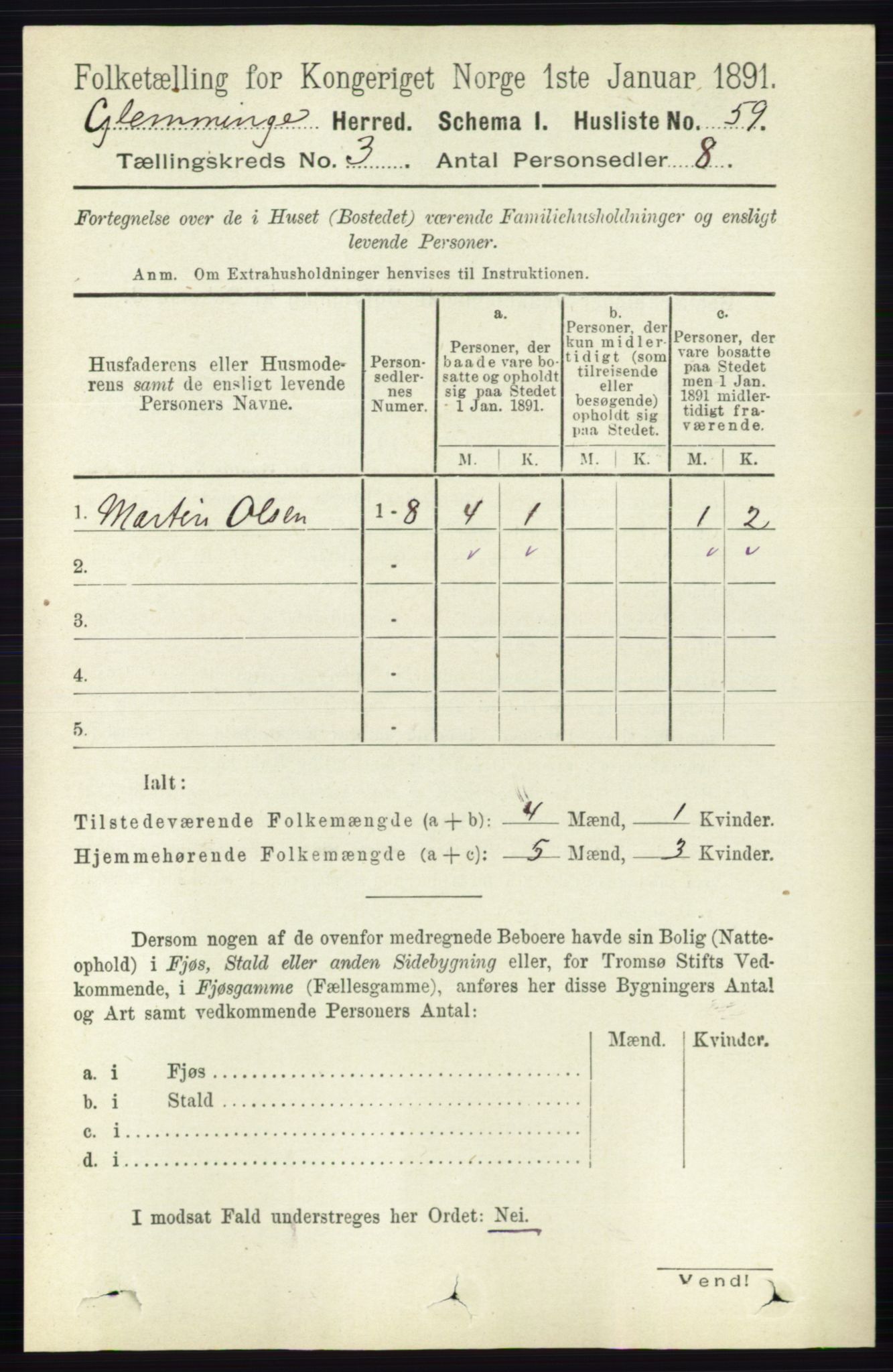 RA, 1891 census for 0132 Glemmen, 1891, p. 1851