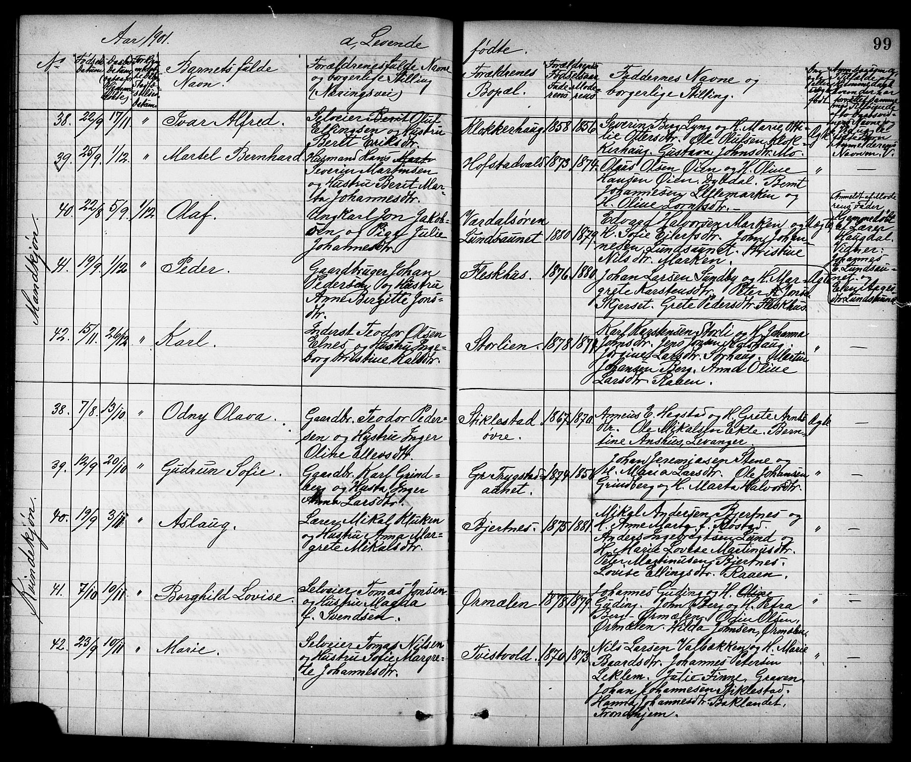 Ministerialprotokoller, klokkerbøker og fødselsregistre - Nord-Trøndelag, SAT/A-1458/723/L0257: Parish register (copy) no. 723C05, 1890-1907, p. 99