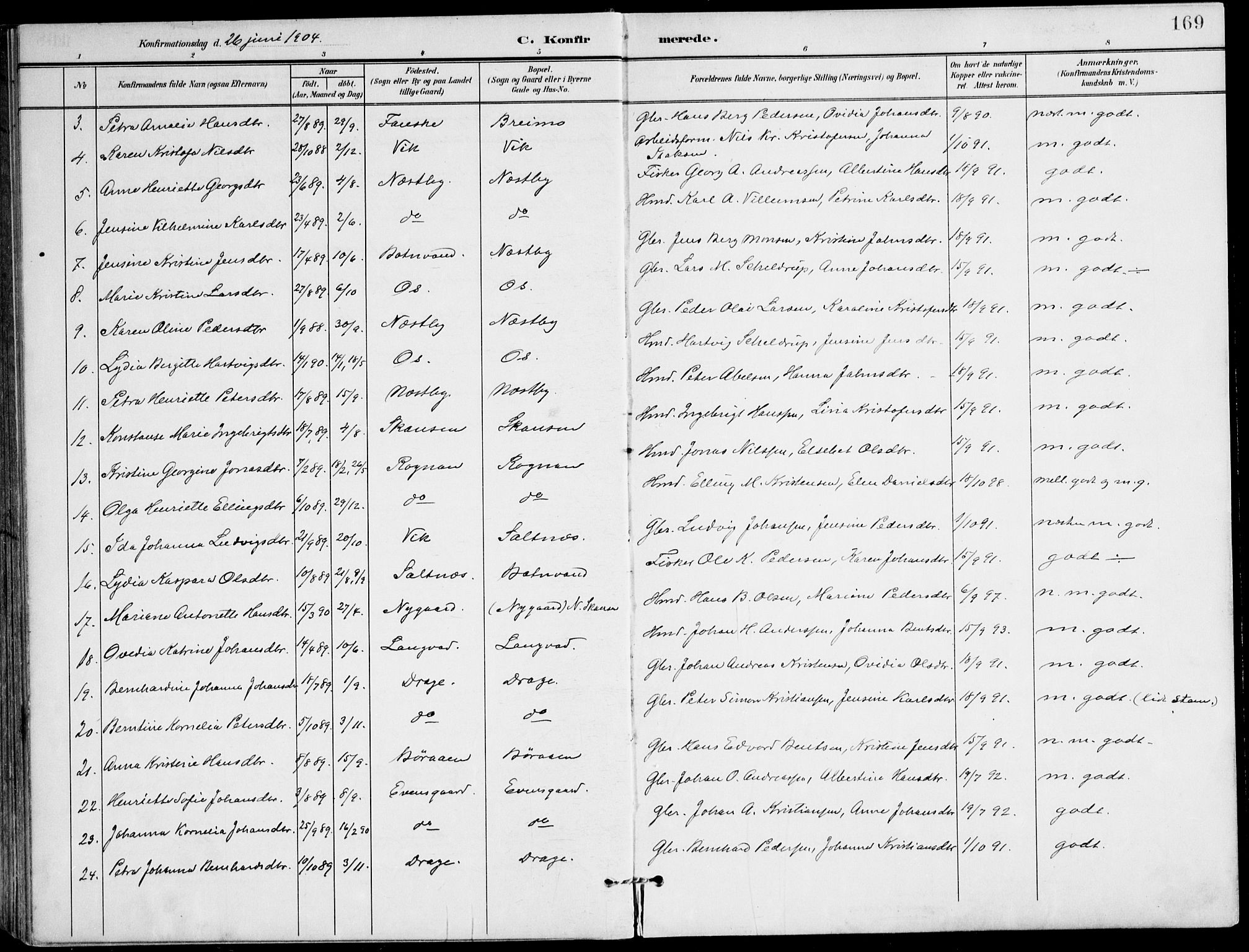 Ministerialprotokoller, klokkerbøker og fødselsregistre - Nordland, AV/SAT-A-1459/847/L0672: Parish register (official) no. 847A12, 1902-1919, p. 169