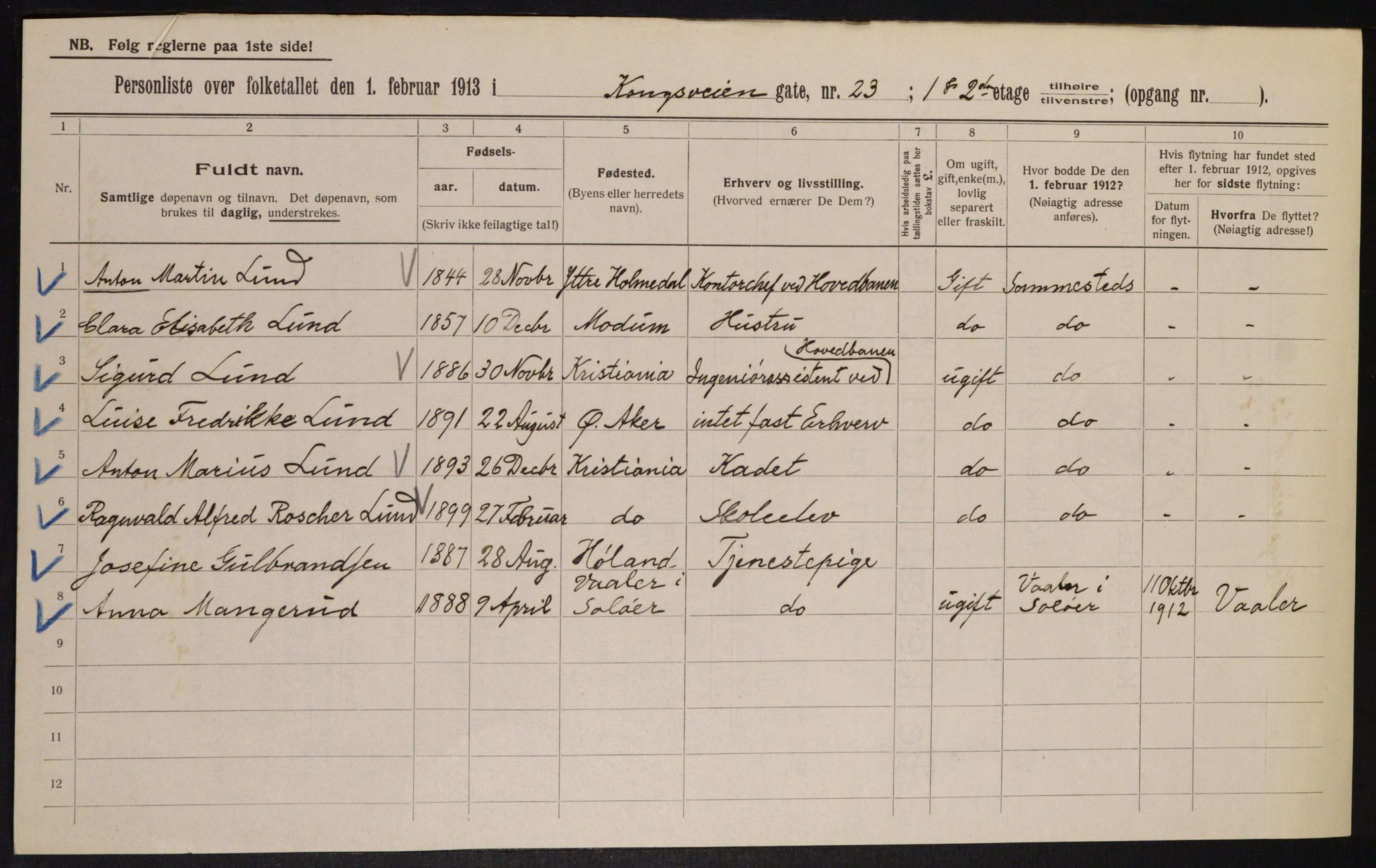 OBA, Municipal Census 1913 for Kristiania, 1913, p. 52723