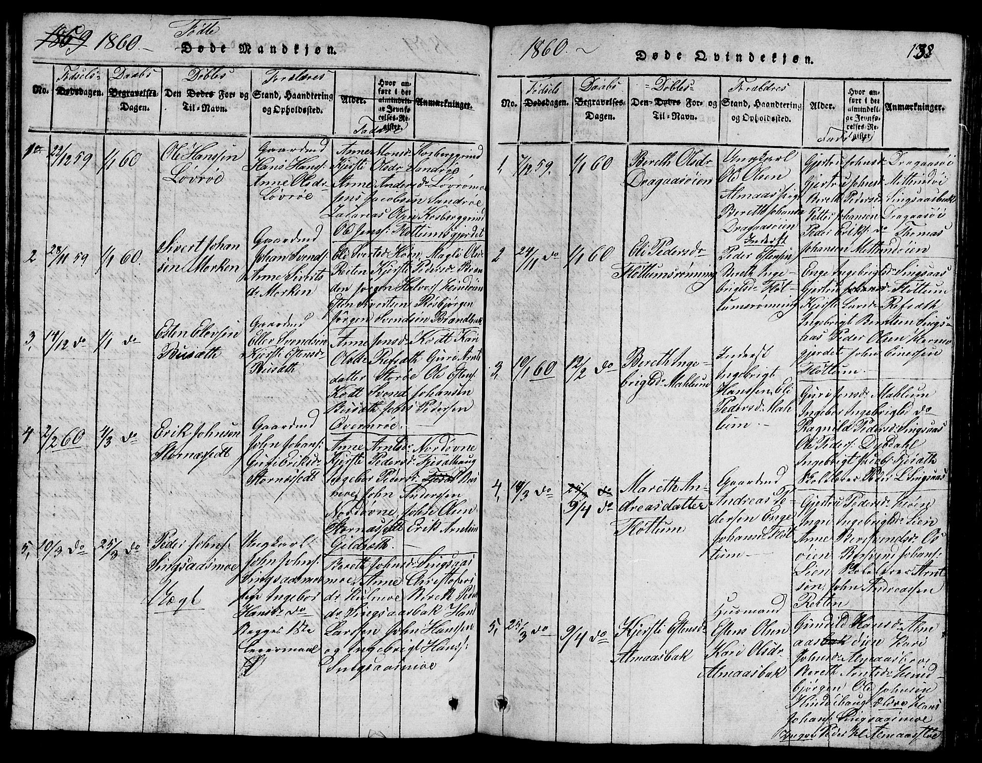 Ministerialprotokoller, klokkerbøker og fødselsregistre - Sør-Trøndelag, SAT/A-1456/688/L1026: Parish register (copy) no. 688C01, 1817-1860, p. 138