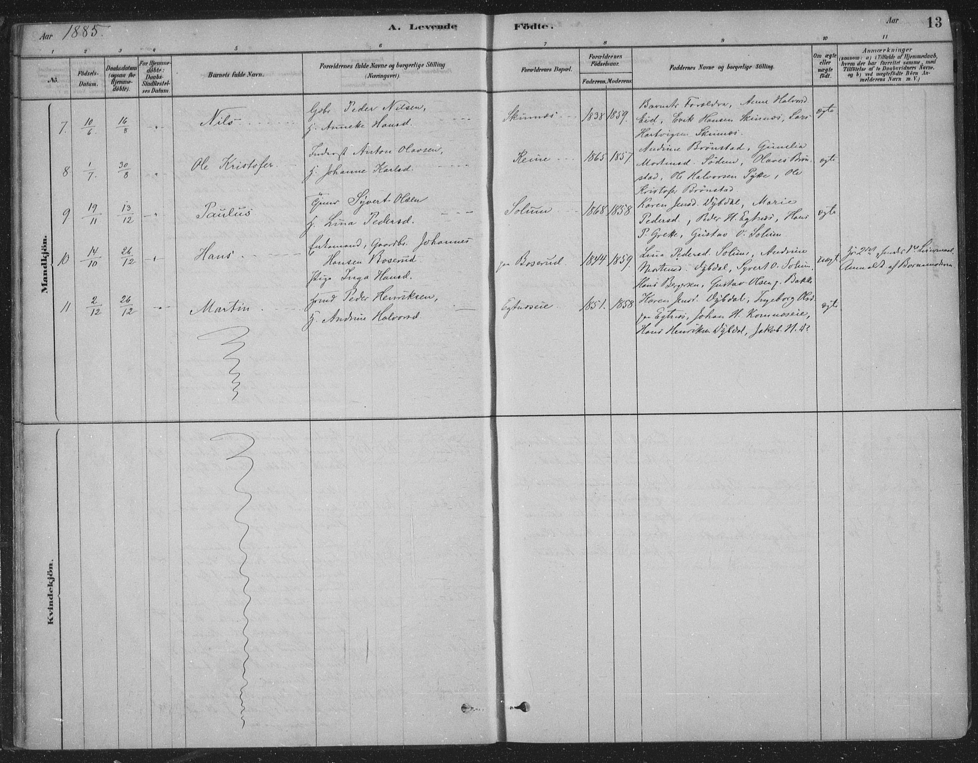 Sandsvær kirkebøker, AV/SAKO-A-244/F/Fe/L0001: Parish register (official) no. V 1, 1878-1936, p. 13