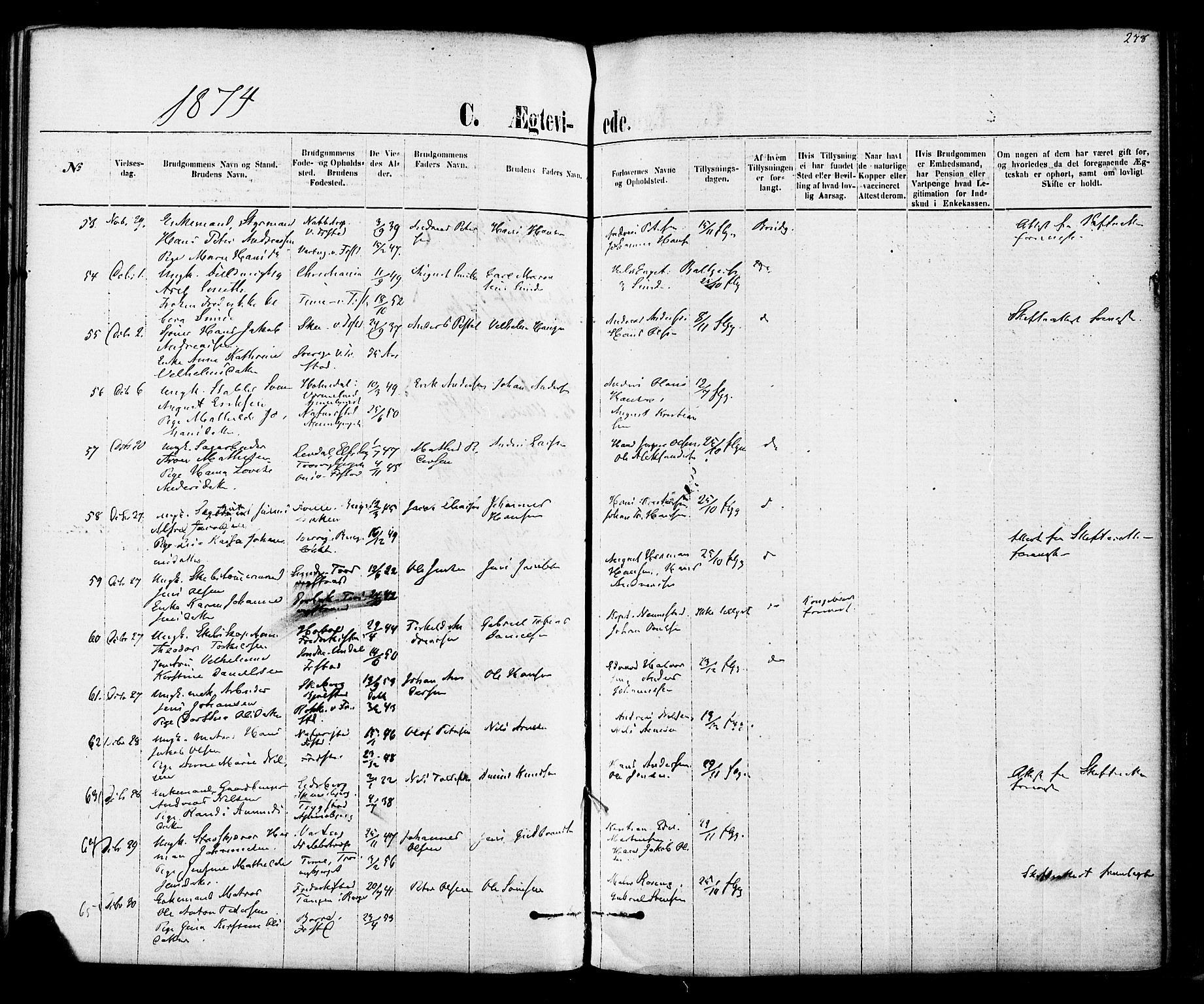 Fredrikstad domkirkes prestekontor Kirkebøker, SAO/A-10906/F/Fa/L0001: Parish register (official) no. 1, 1871-1878, p. 278