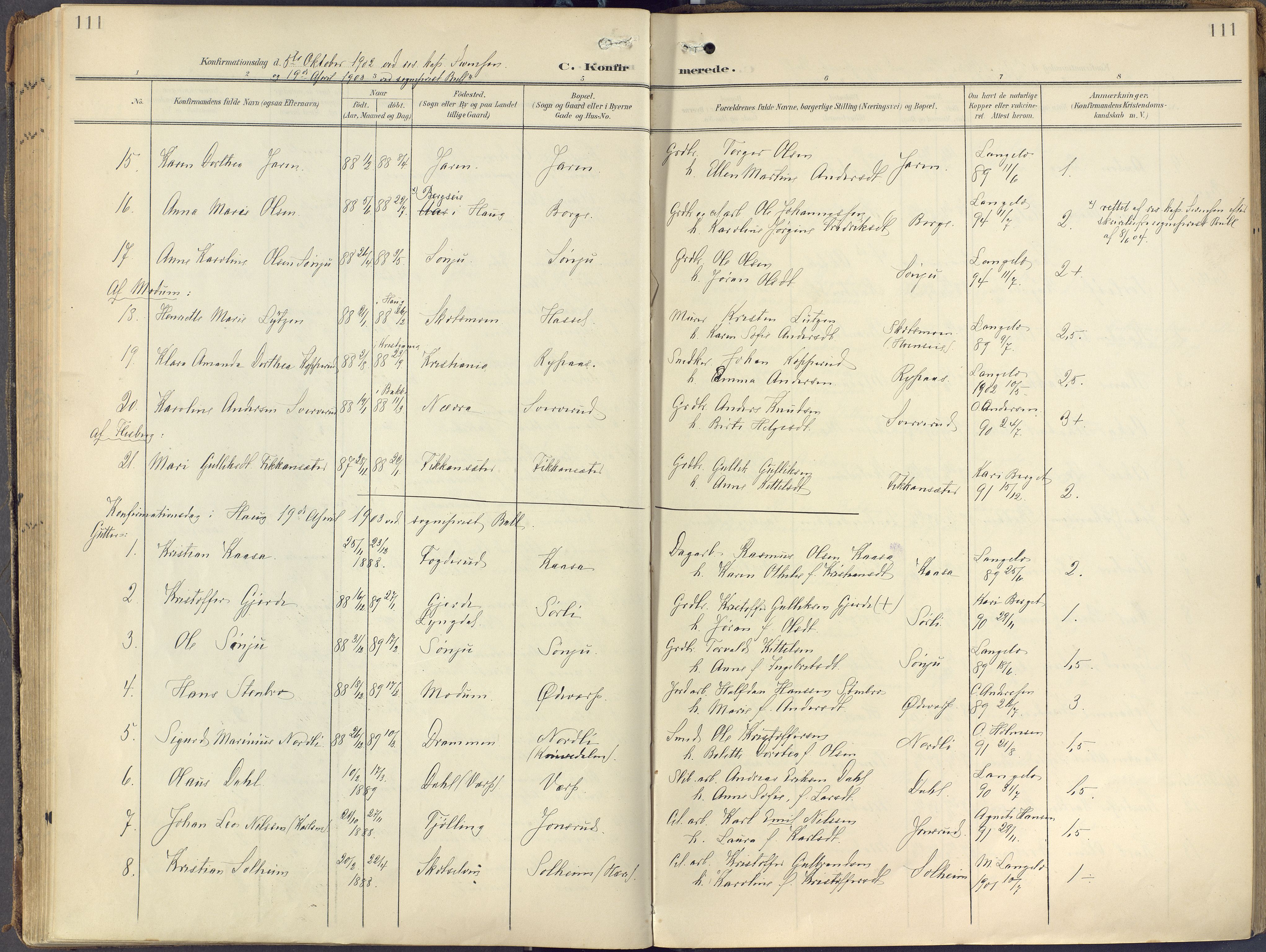 Eiker kirkebøker, AV/SAKO-A-4/F/Fc/L0004: Parish register (official) no. III 4, 1900-1919, p. 111