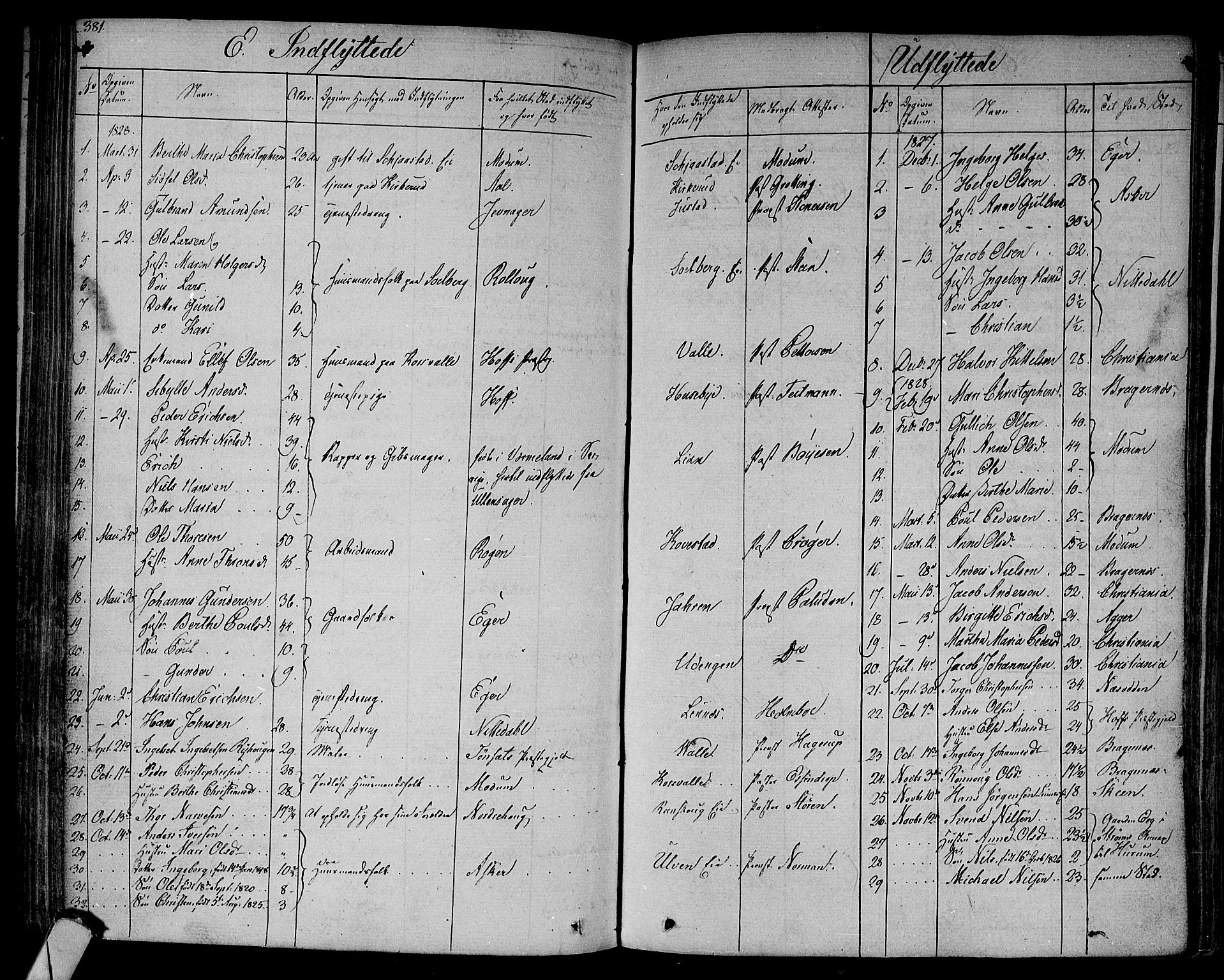 Lier kirkebøker, SAKO/A-230/F/Fa/L0010: Parish register (official) no. I 10, 1827-1843, p. 381