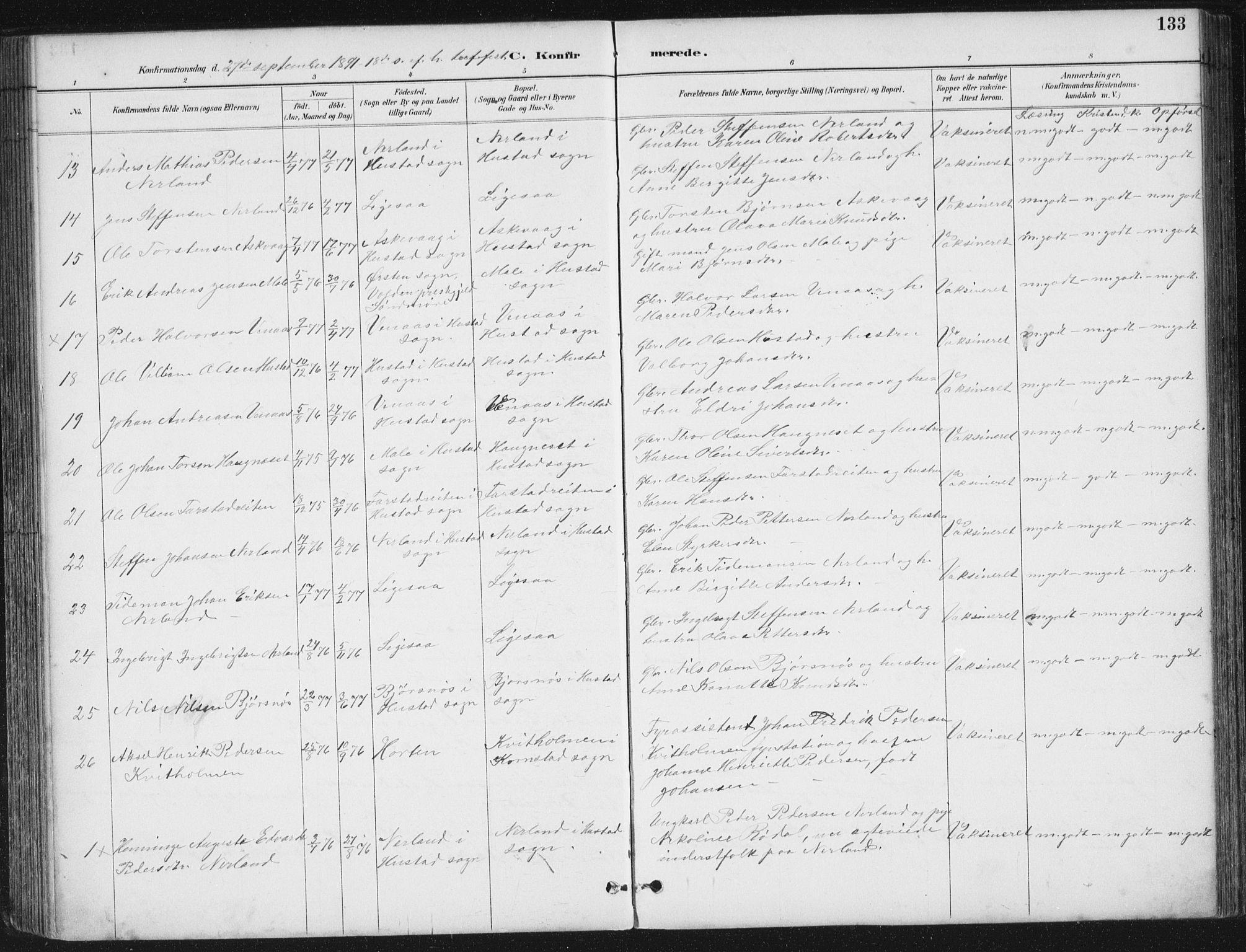 Ministerialprotokoller, klokkerbøker og fødselsregistre - Møre og Romsdal, AV/SAT-A-1454/567/L0783: Parish register (copy) no. 567C03, 1887-1903, p. 133