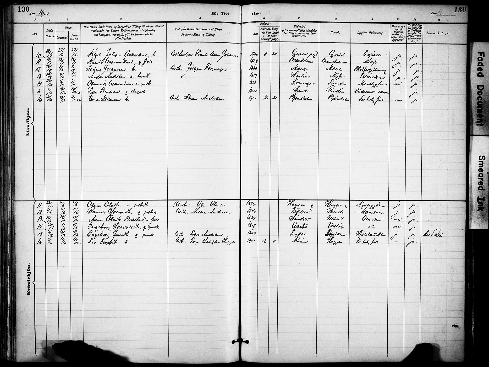 Gjerstad sokneprestkontor, AV/SAK-1111-0014/F/Fa/Faa/L0010: Parish register (official) no. A 10, 1891-1902, p. 130