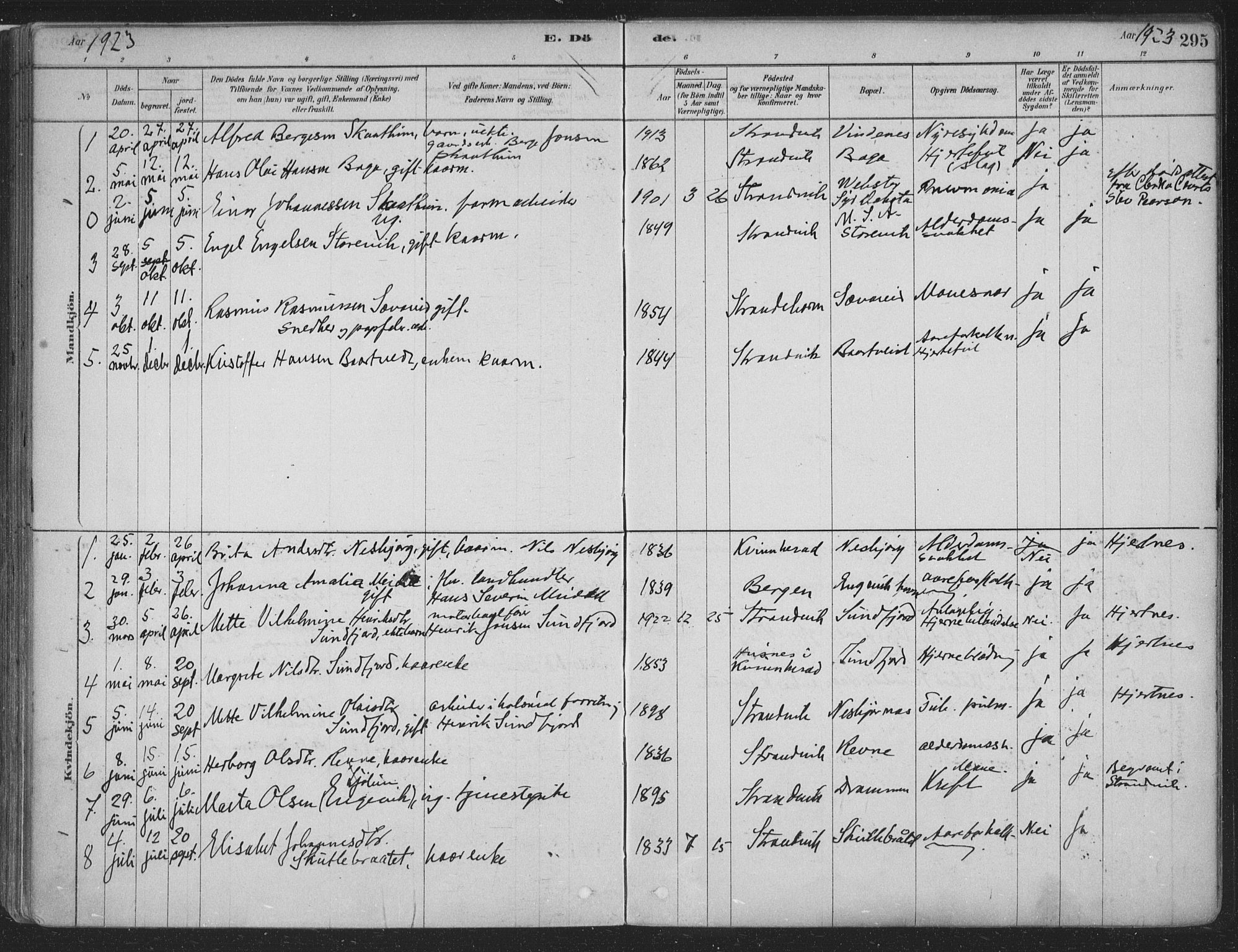 Fusa sokneprestembete, SAB/A-75401/H/Haa: Parish register (official) no. D 1, 1880-1938, p. 295