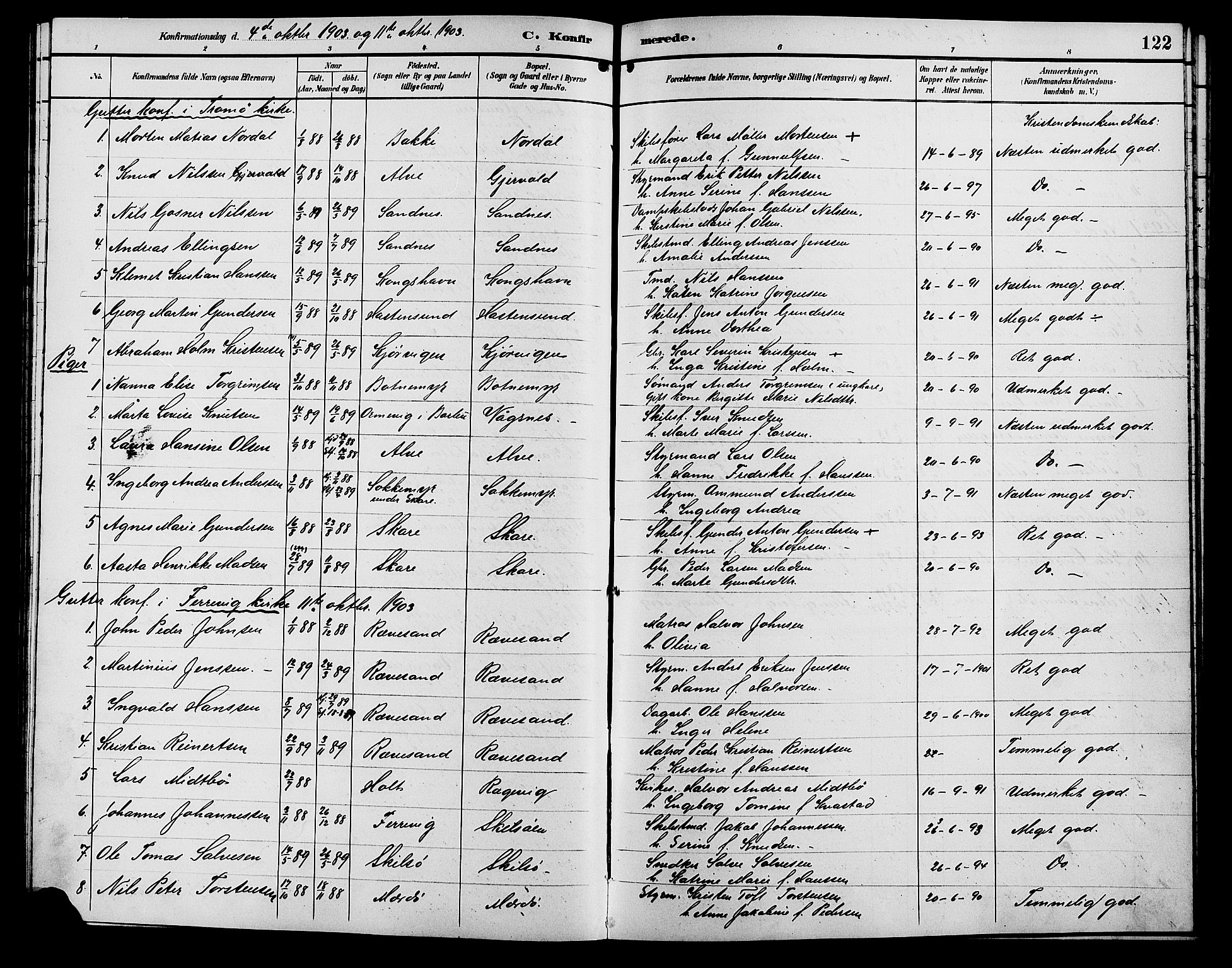 Tromøy sokneprestkontor, AV/SAK-1111-0041/F/Fb/L0006: Parish register (copy) no. B 6, 1892-1907, p. 122