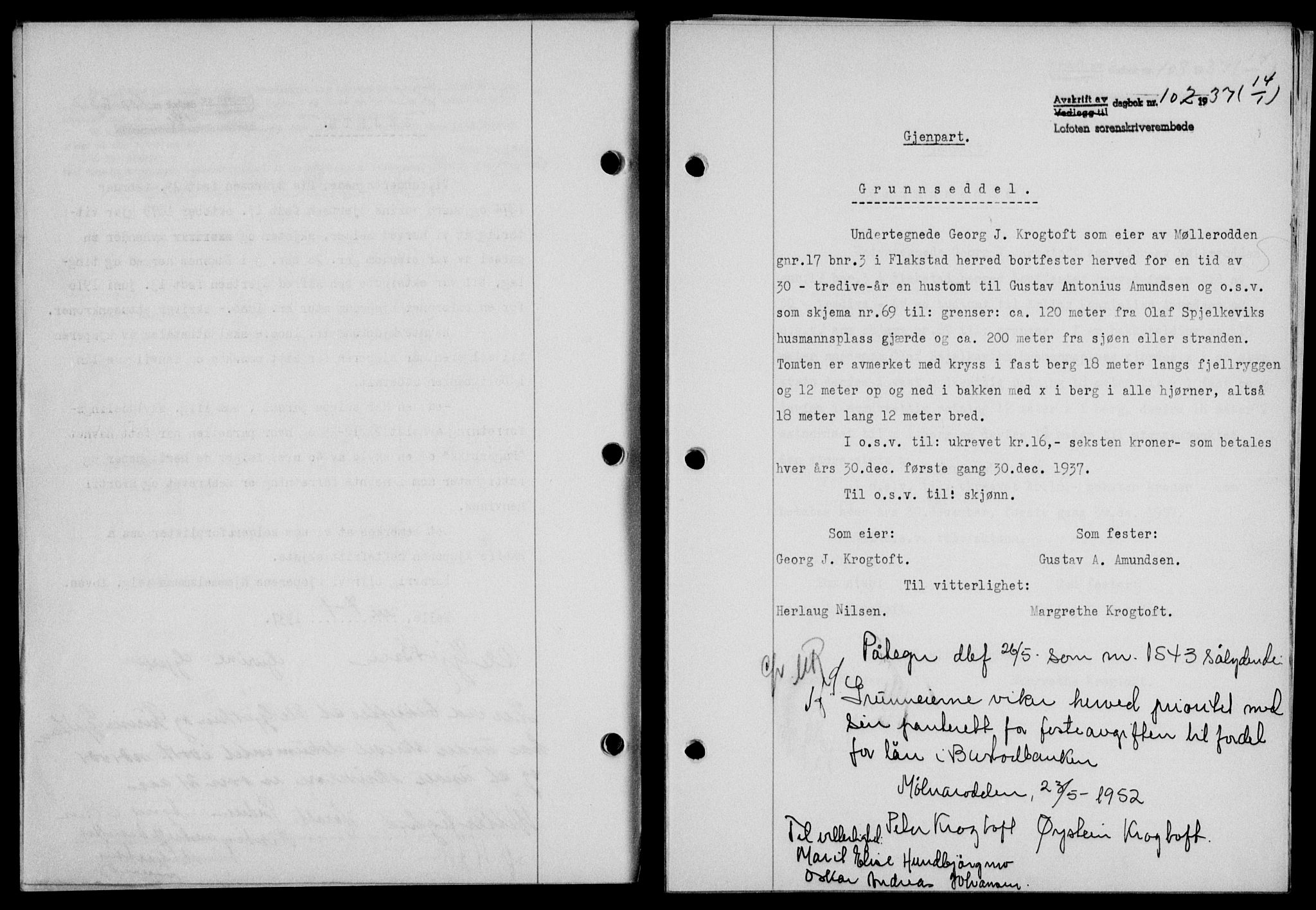 Lofoten sorenskriveri, SAT/A-0017/1/2/2C/L0001a: Mortgage book no. 1a, 1936-1937, Diary no: : 102/1937