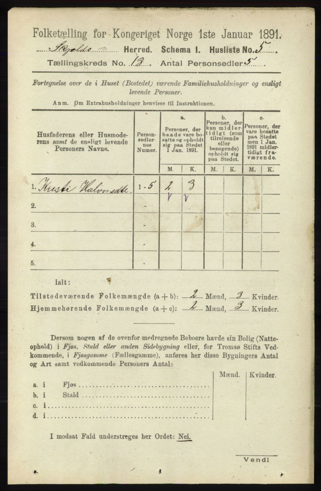 RA, 1891 census for 1154 Skjold, 1891, p. 2375