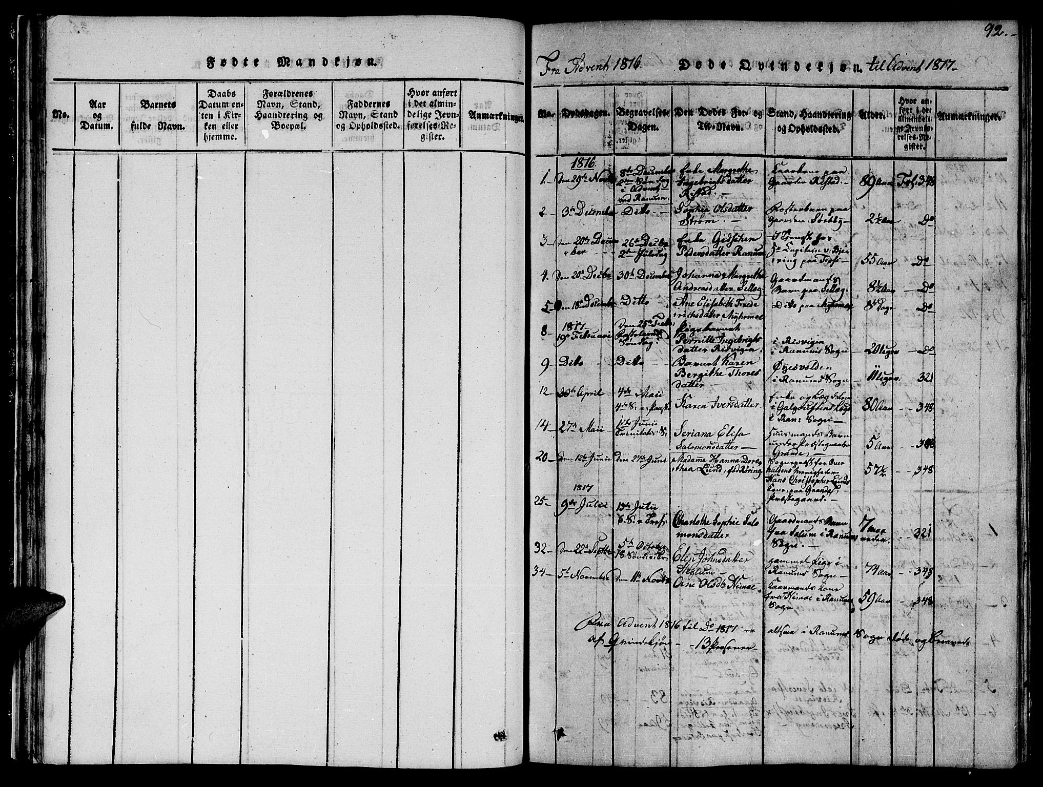 Ministerialprotokoller, klokkerbøker og fødselsregistre - Nord-Trøndelag, SAT/A-1458/764/L0559: Parish register (copy) no. 764C01, 1816-1824, p. 92