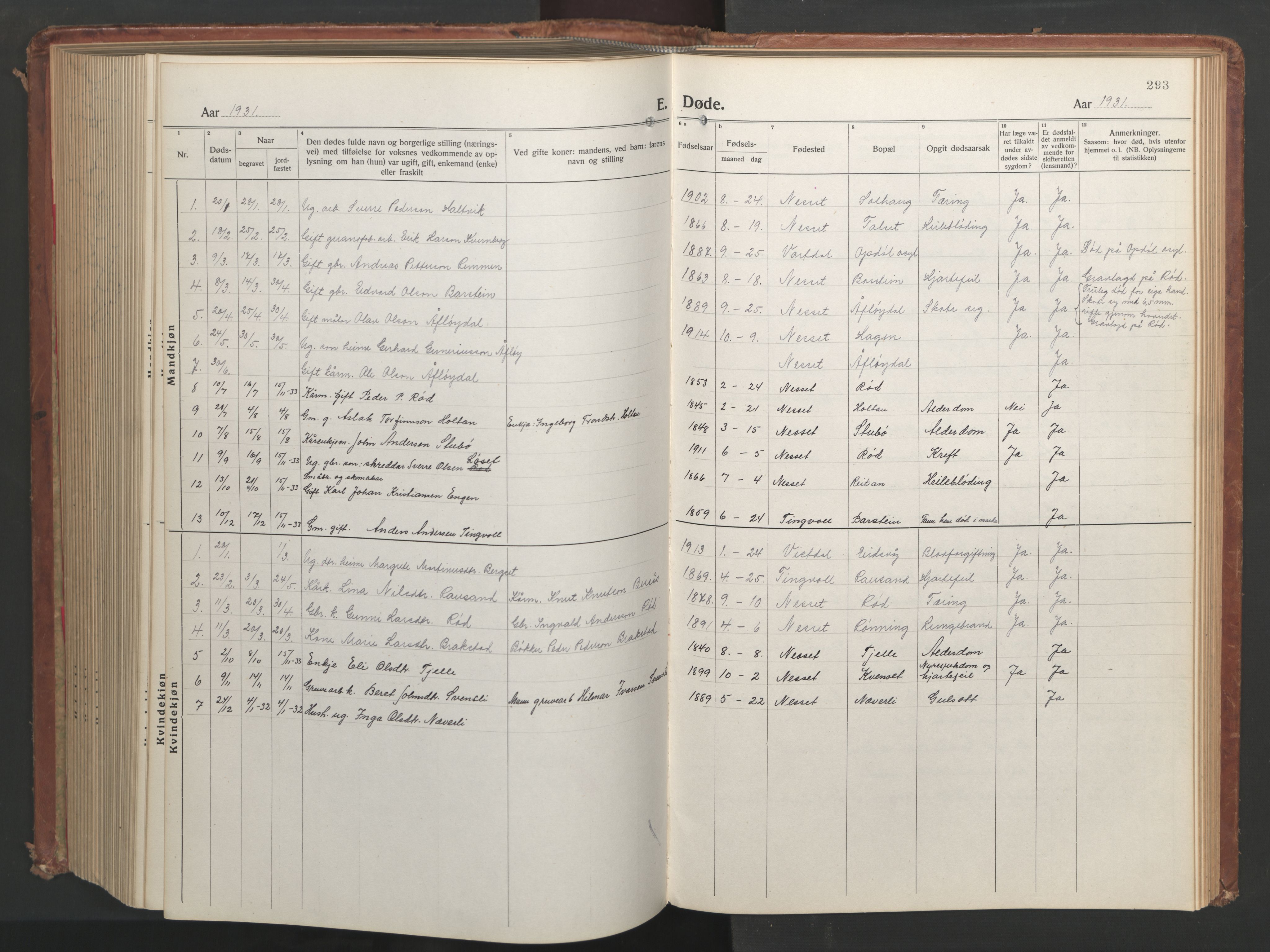 Ministerialprotokoller, klokkerbøker og fødselsregistre - Møre og Romsdal, SAT/A-1454/551/L0633: Parish register (copy) no. 551C05, 1921-1961, p. 293