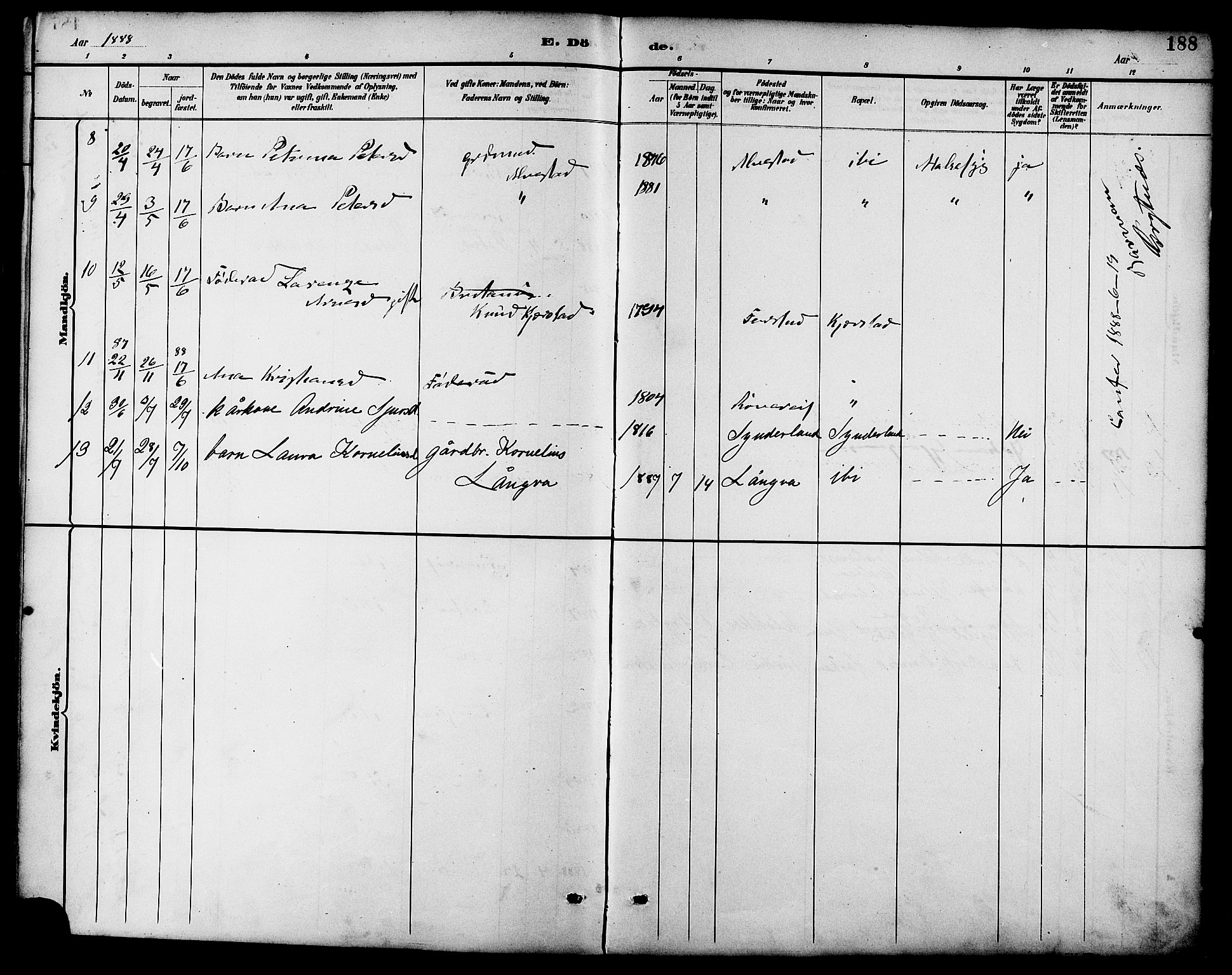 Ministerialprotokoller, klokkerbøker og fødselsregistre - Møre og Romsdal, SAT/A-1454/536/L0501: Parish register (official) no. 536A10, 1884-1896, p. 188