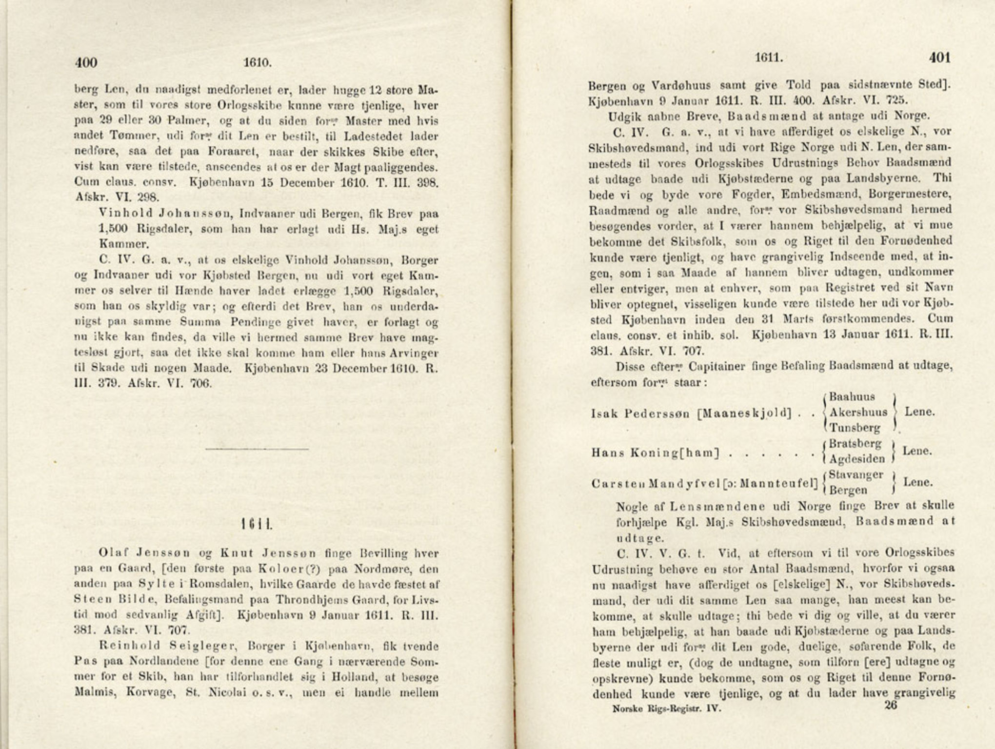 Publikasjoner utgitt av Det Norske Historiske Kildeskriftfond, PUBL/-/-/-: Norske Rigs-Registranter, bind 4, 1603-1618, p. 400-401