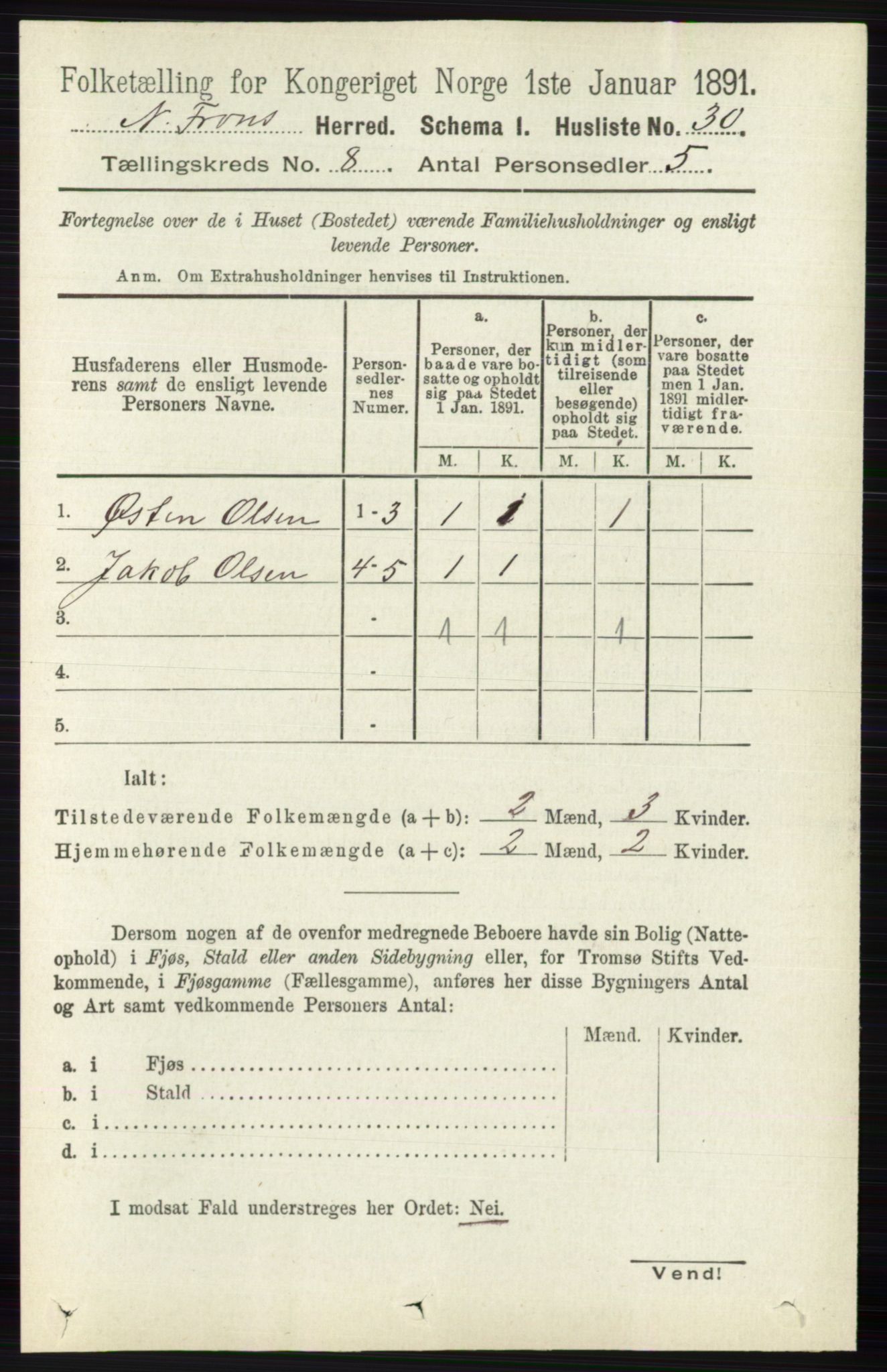RA, 1891 census for 0518 Nord-Fron, 1891, p. 3416