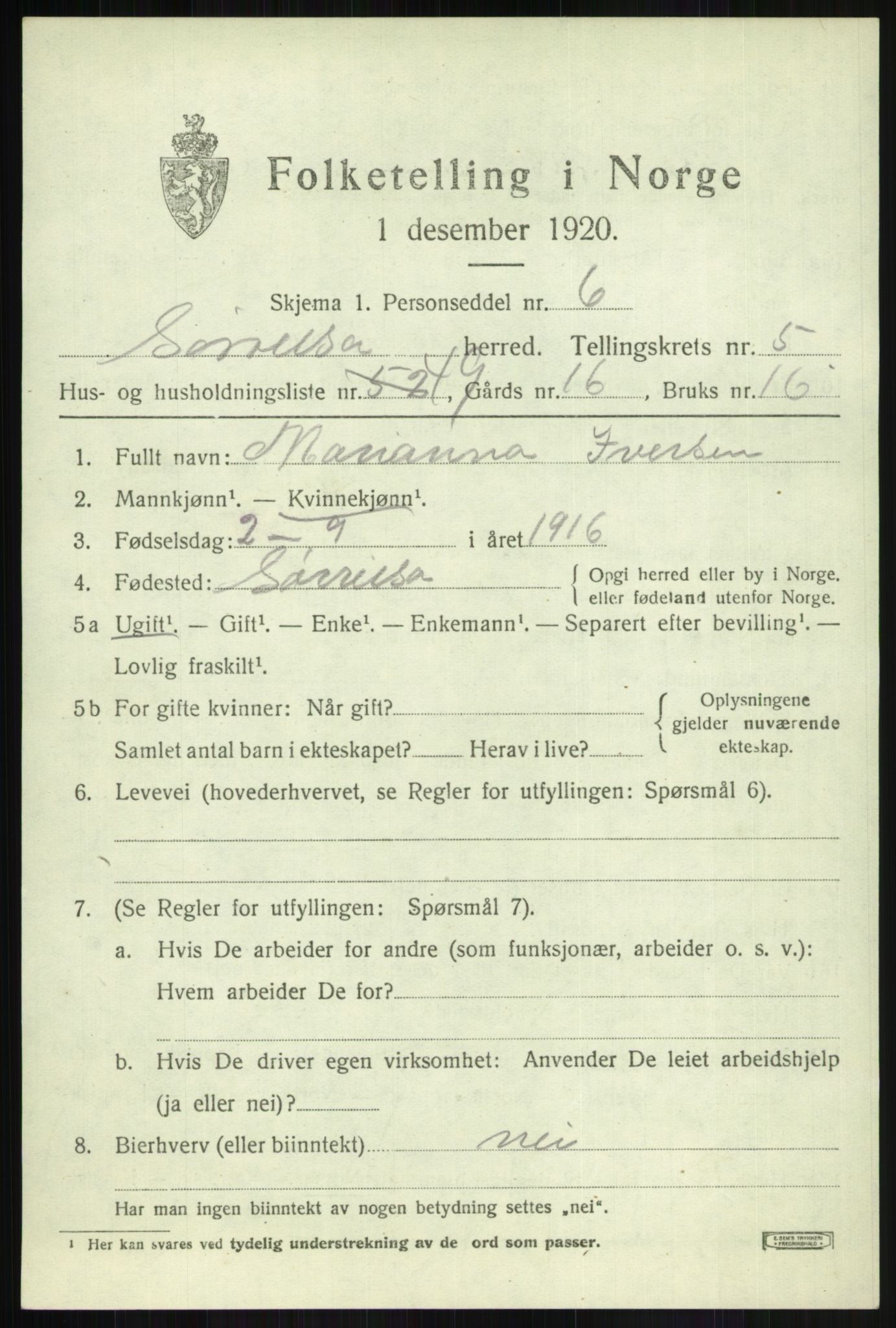 SATØ, 1920 census for Sørreisa, 1920, p. 2966